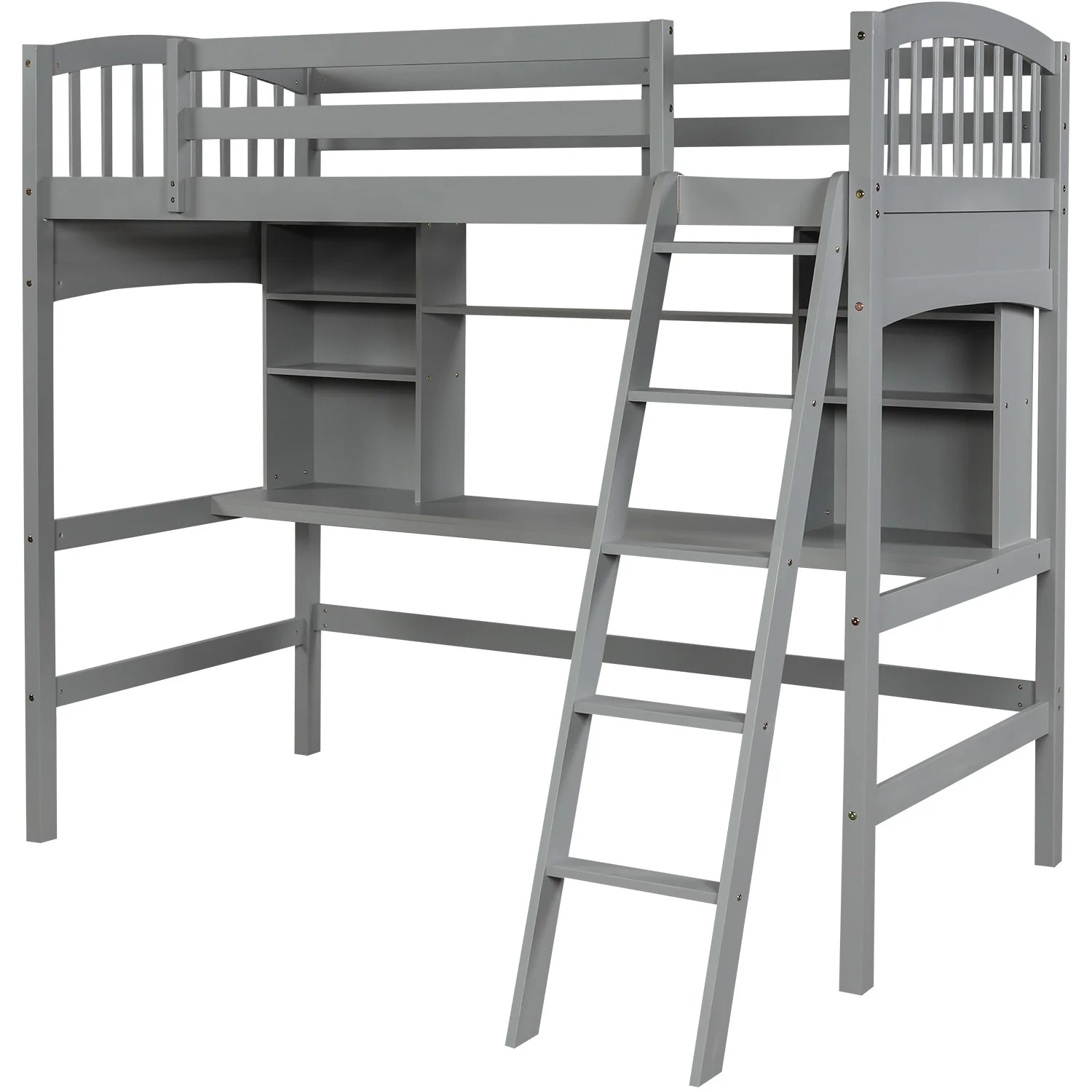 Gray Twin Size Loft Bed With Desk And Shelves By Homeroots - Image 4