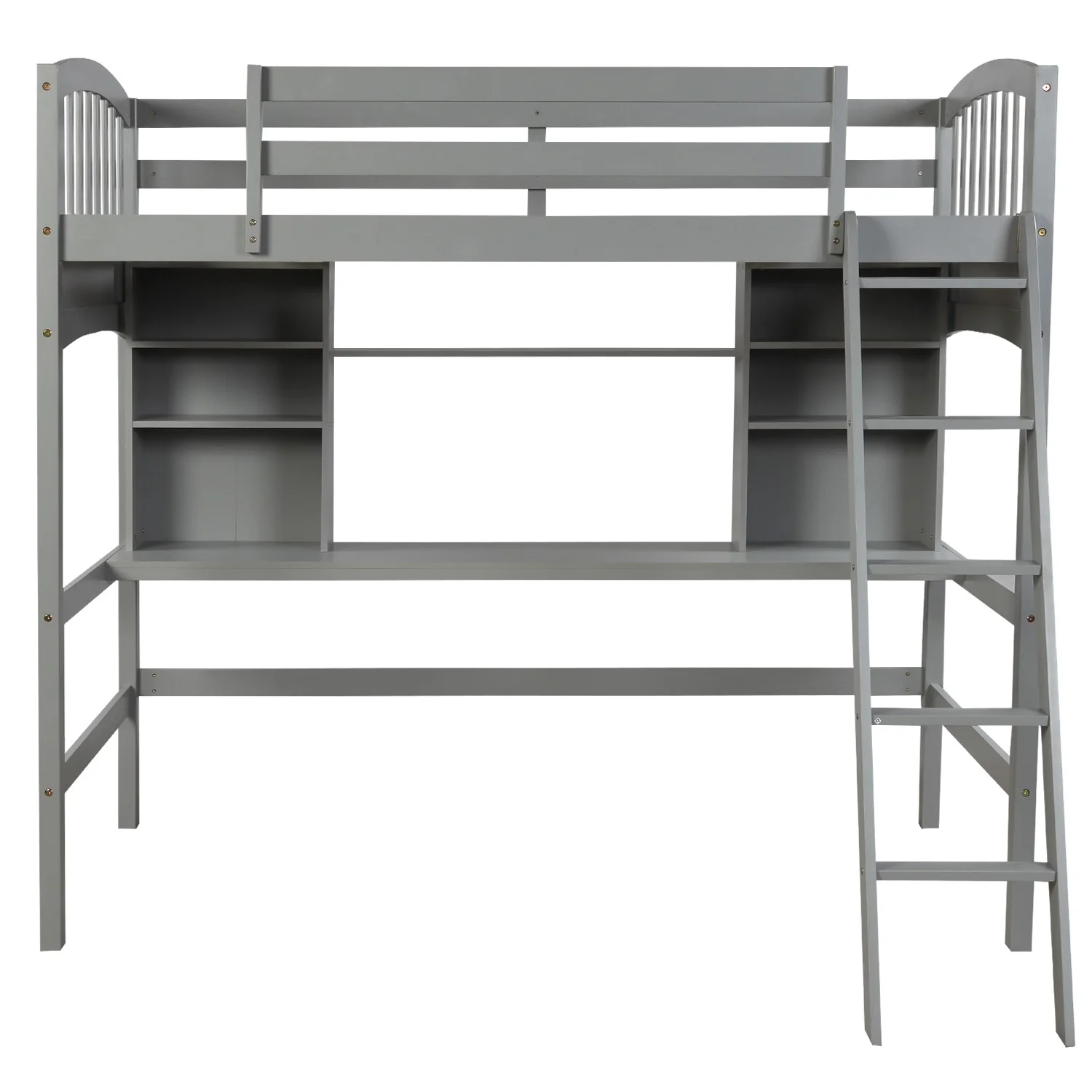 Gray Twin Size Loft Bed With Desk And Shelves By Homeroots - Image 5