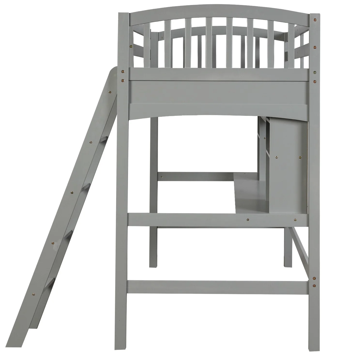Gray Twin Size Loft Bed With Desk And Shelves By Homeroots - Image 6