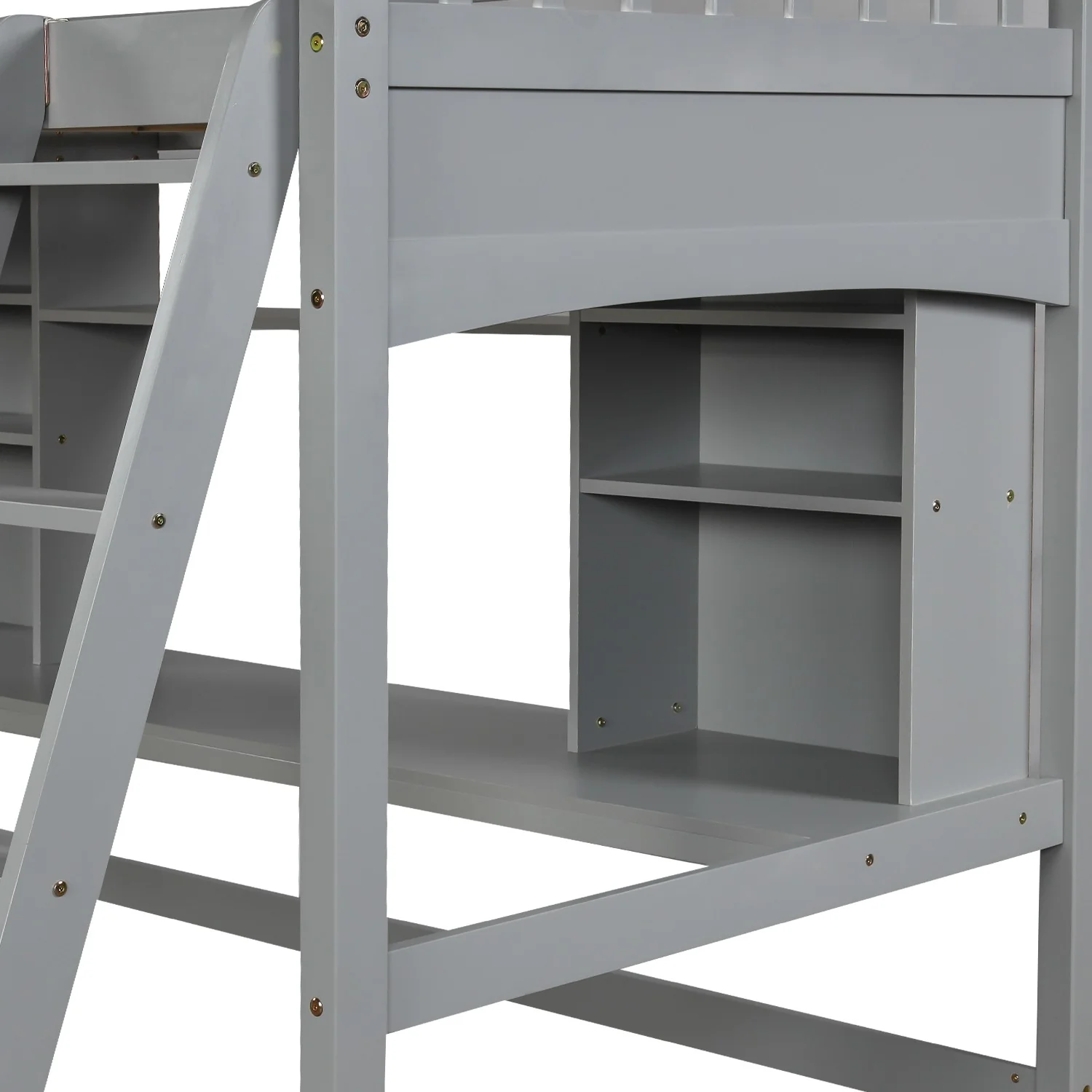 Gray Twin Size Loft Bed With Desk And Shelves By Homeroots - Image 8