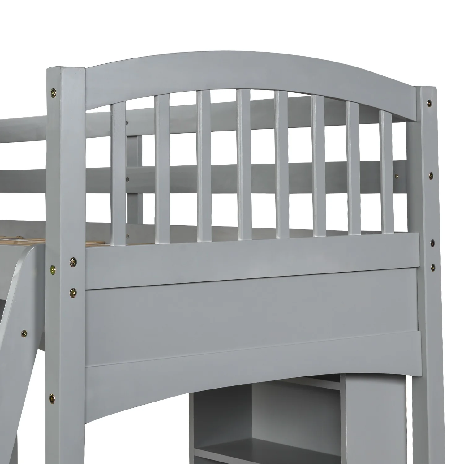 Gray Twin Size Loft Bed With Desk And Shelves By Homeroots - Image 9