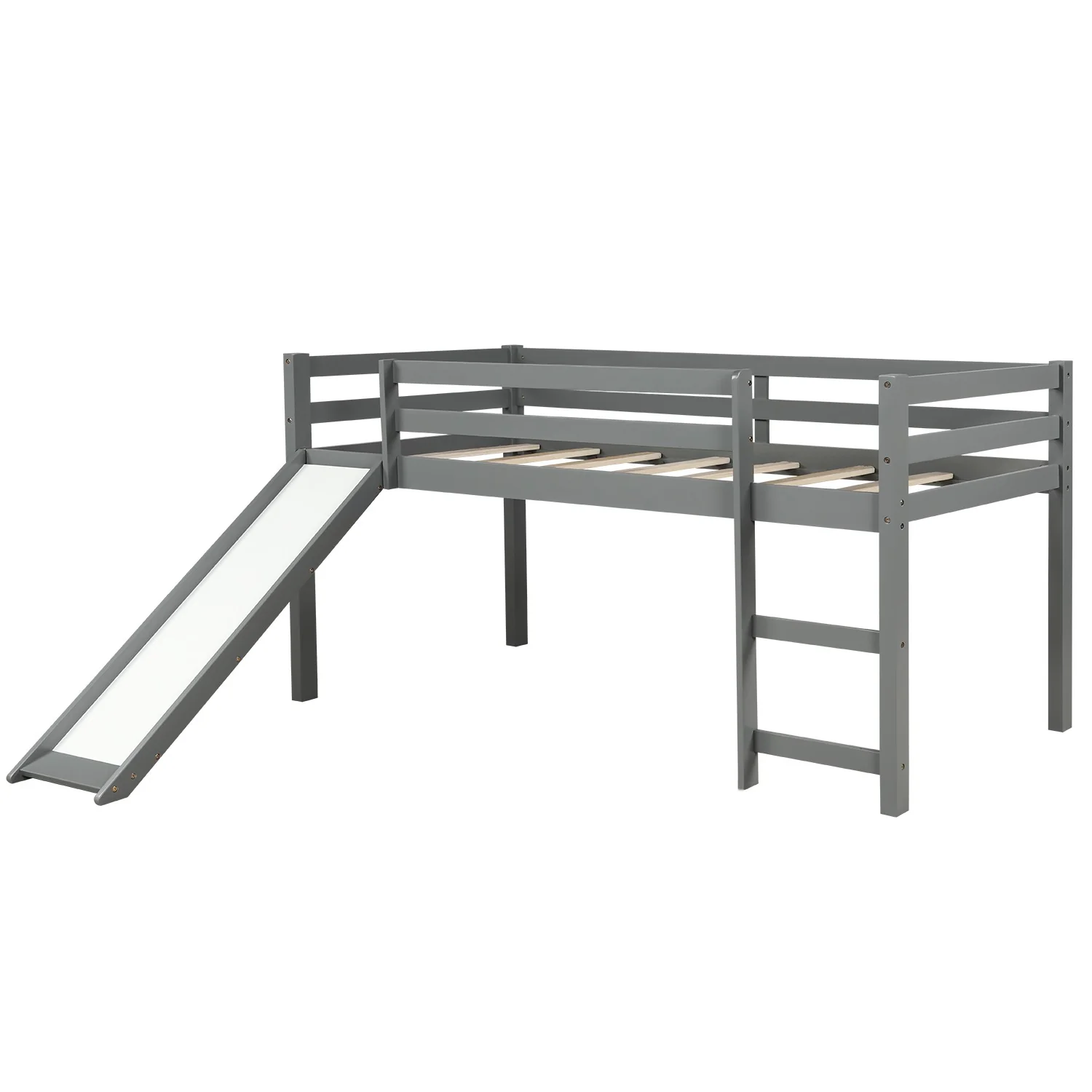 Gray Twin Size Low Loft Bed With Slide By Homeroots - 404078 - Image 3
