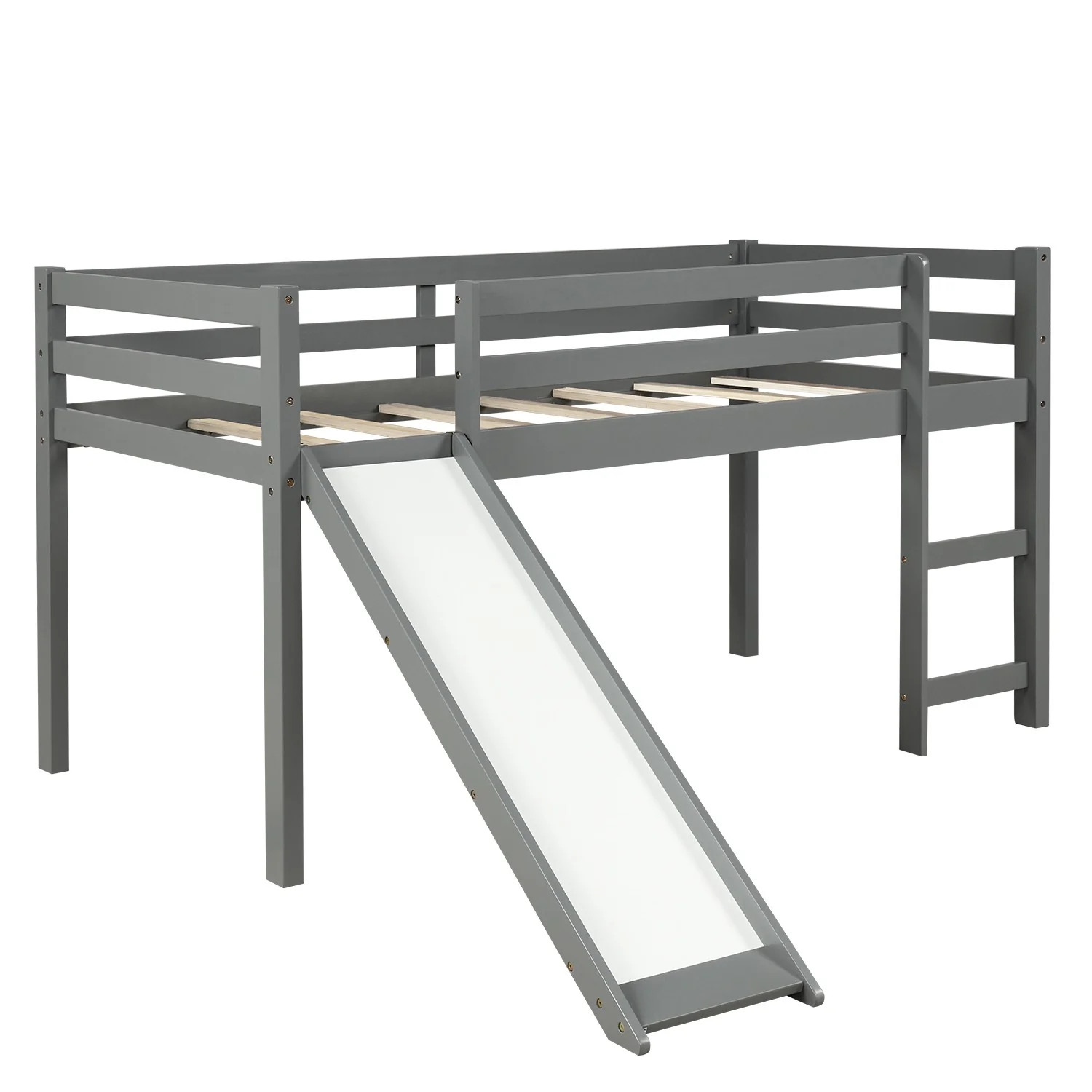Gray Twin Size Low Loft Bed With Slide By Homeroots - 404078 - Image 4