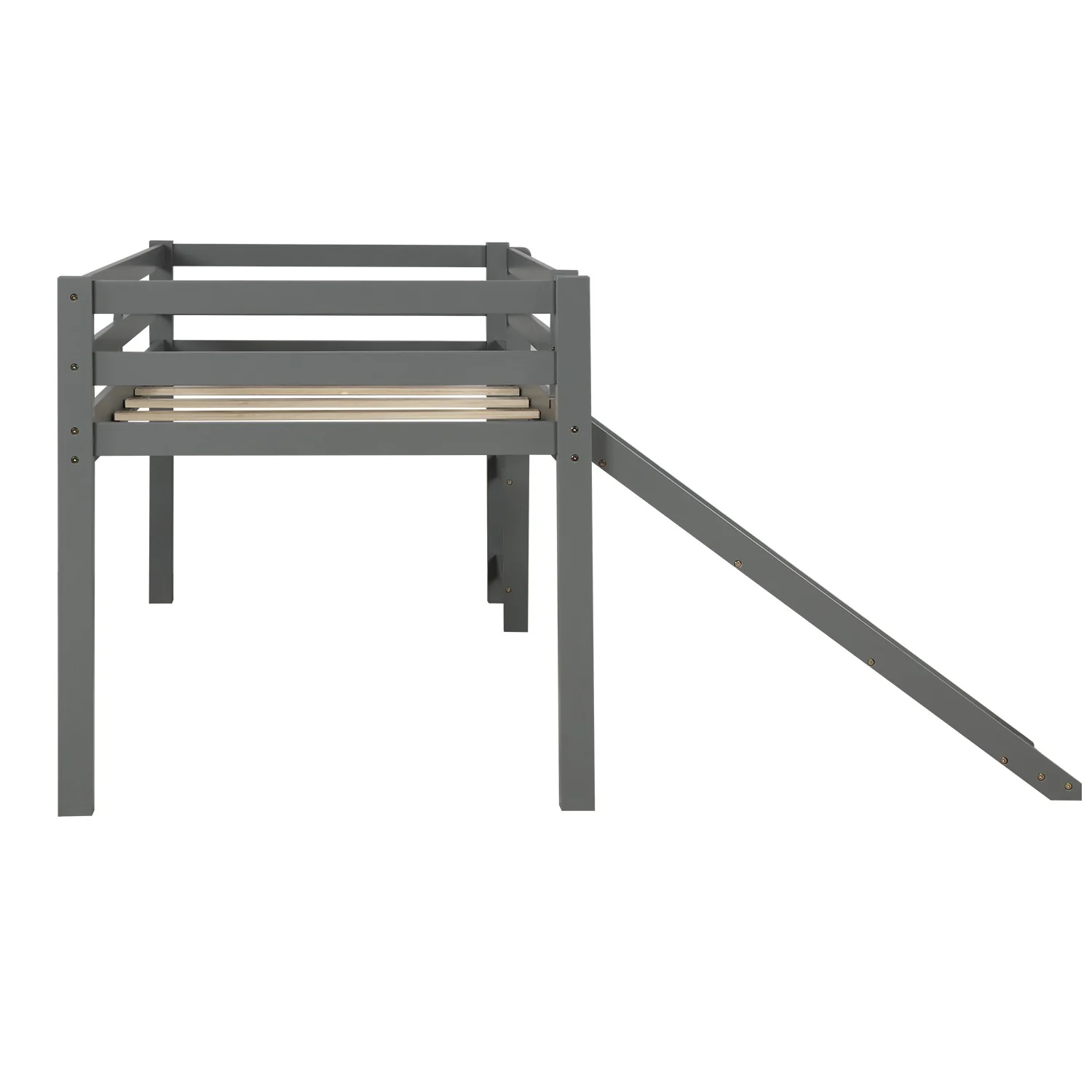 Gray Twin Size Low Loft Bed With Slide By Homeroots - 404078 - Image 7