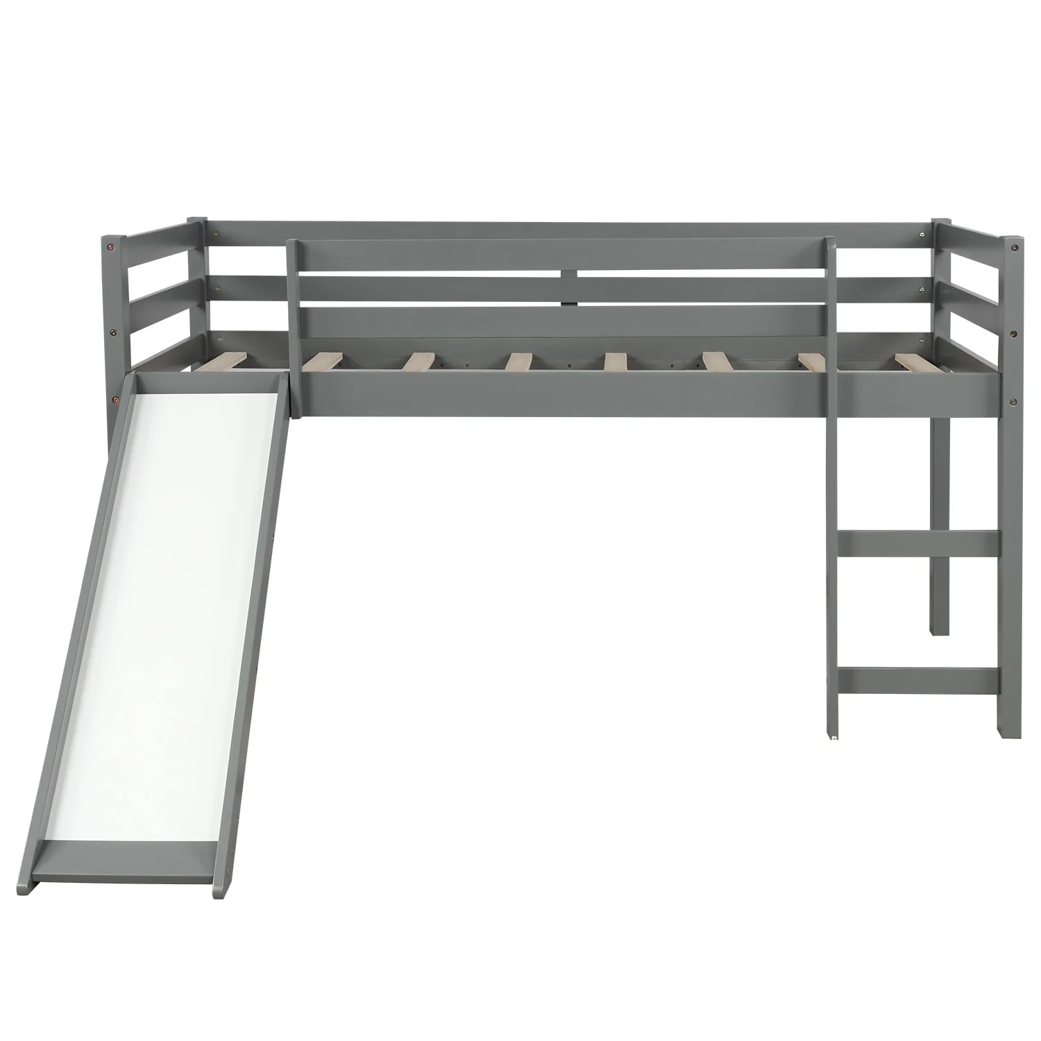 Gray Twin Size Low Loft Bed With Slide By Homeroots - 404078 - Image 9