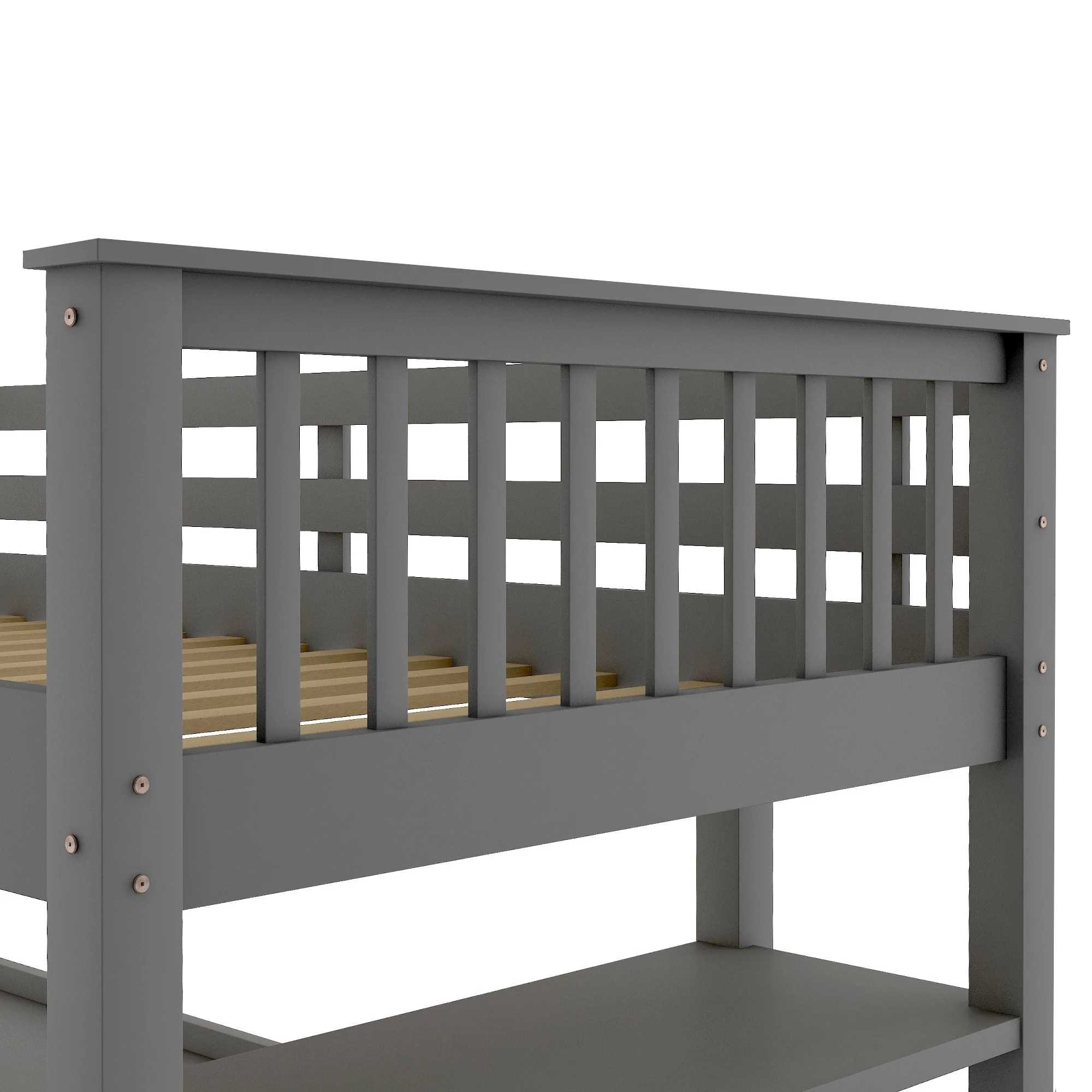 Gray Twin Size Wood Loft Bed With Storage Shelves And Desk By Homeroots - Image 9