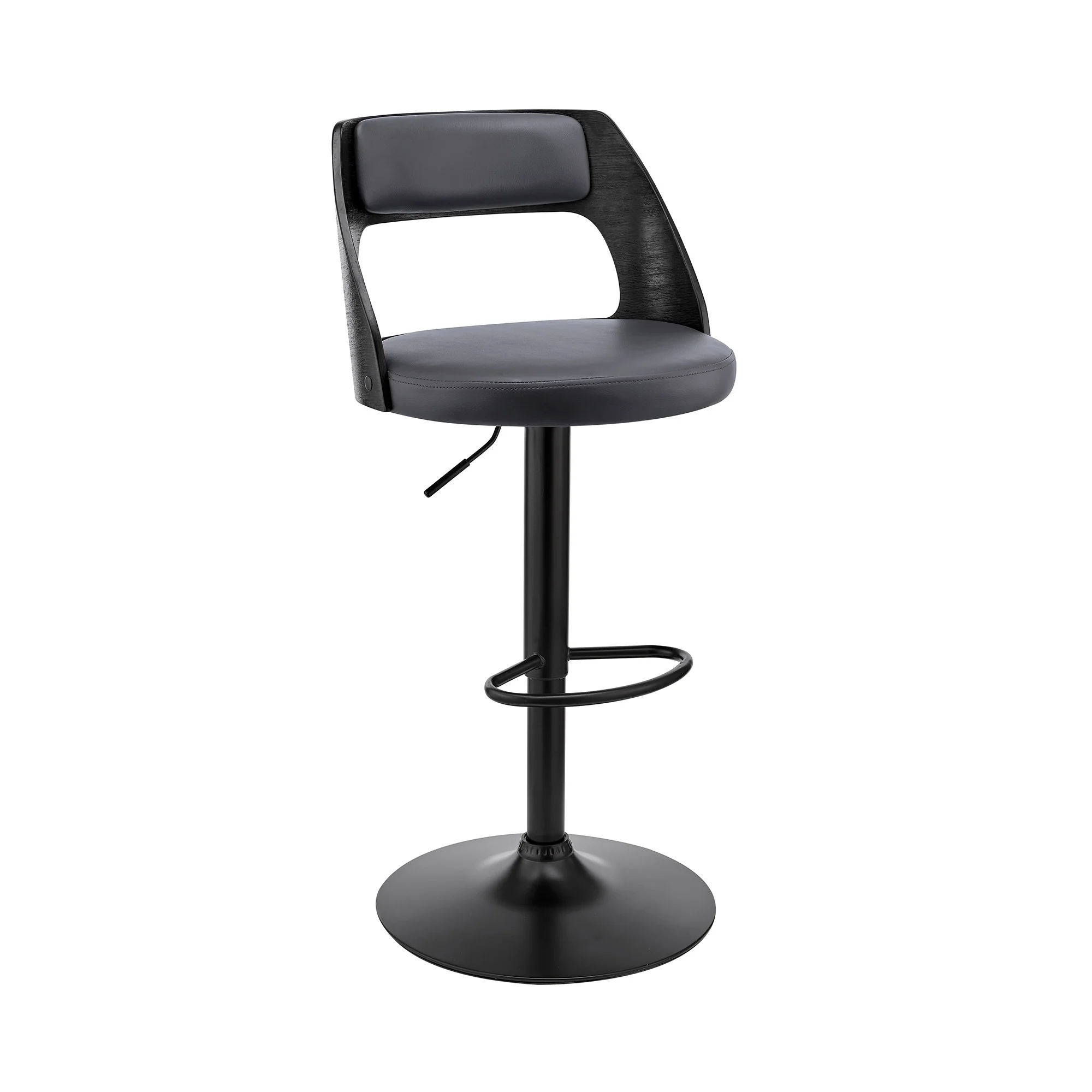 Gray Upholstered Black Base Adjustable Swivel Bar Stool By Homeroots - Image 2
