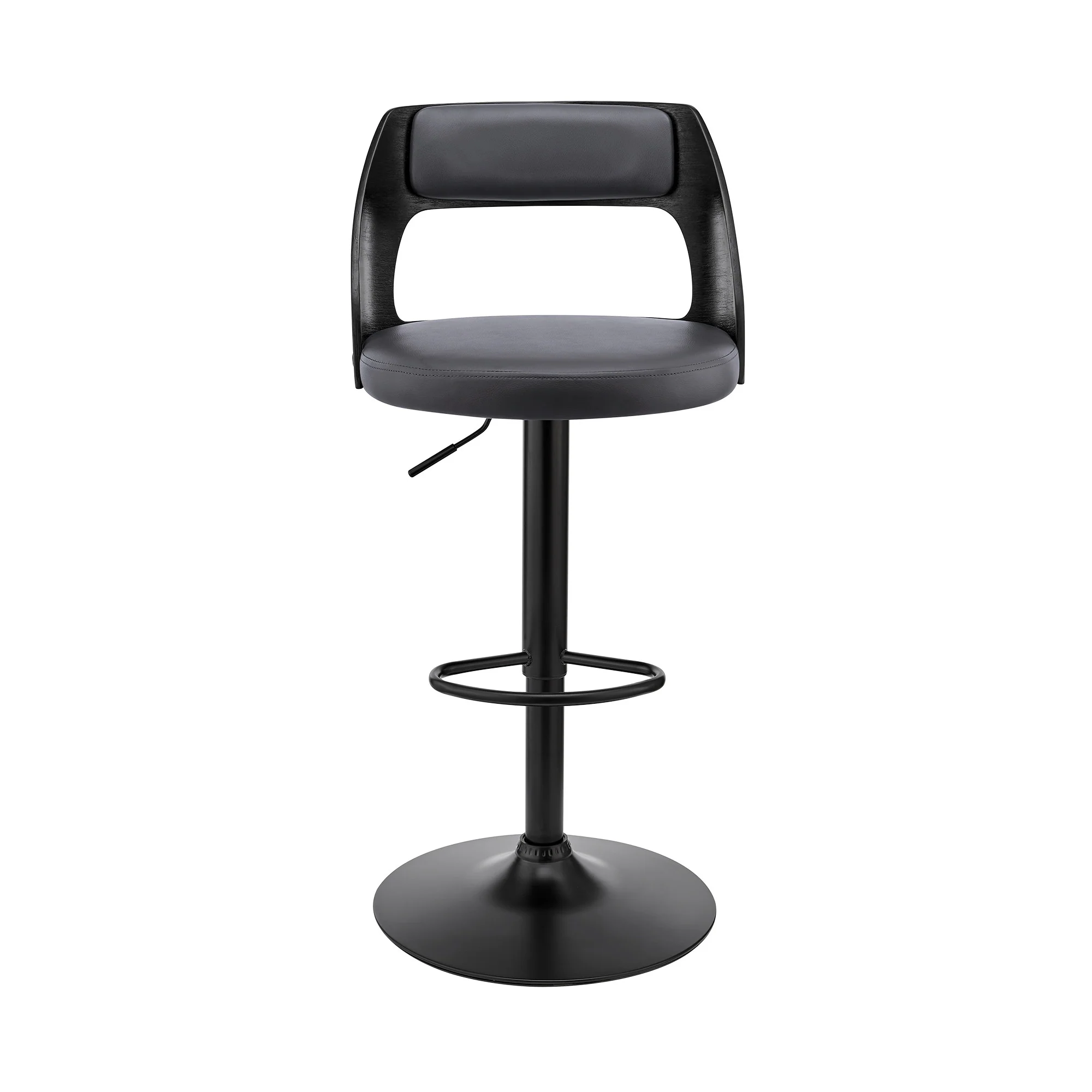 Gray Upholstered Black Base Adjustable Swivel Bar Stool By Homeroots - Image 3
