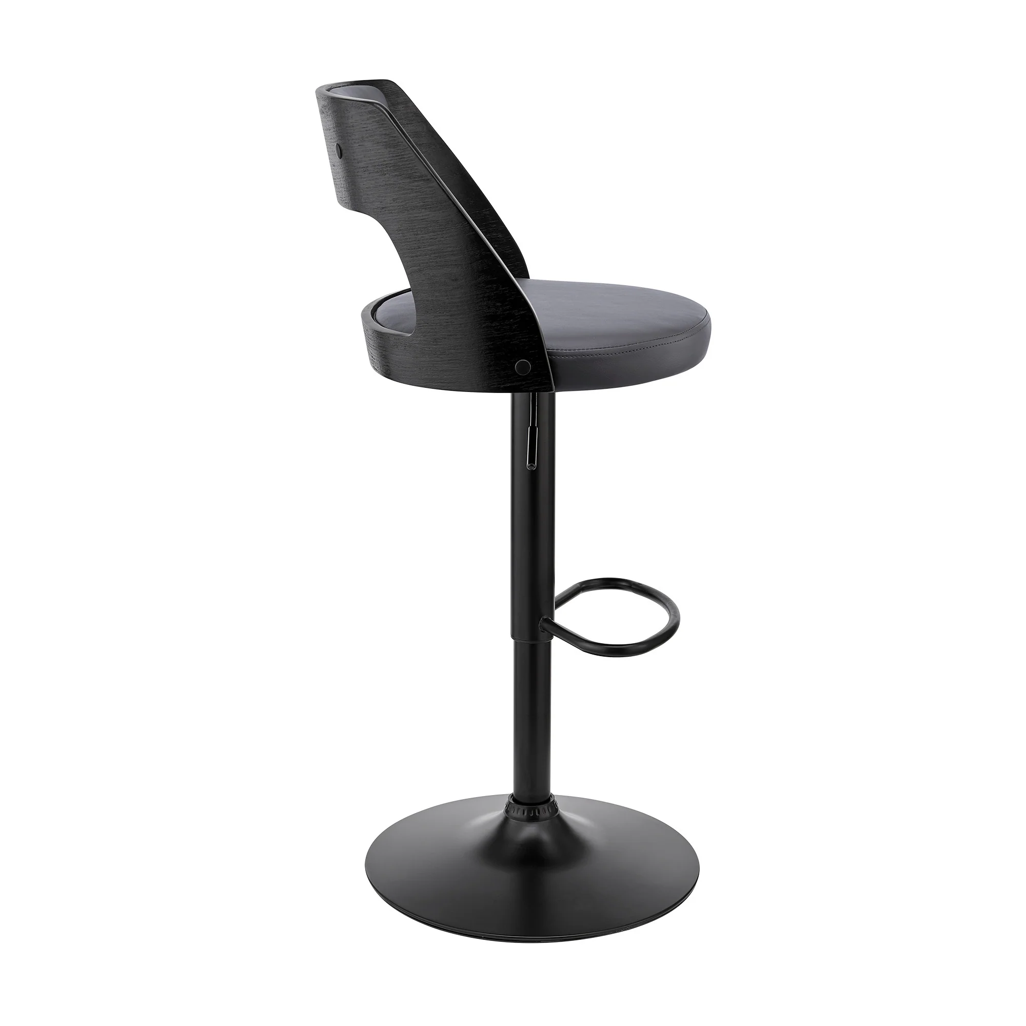 Gray Upholstered Black Base Adjustable Swivel Bar Stool By Homeroots - Image 4