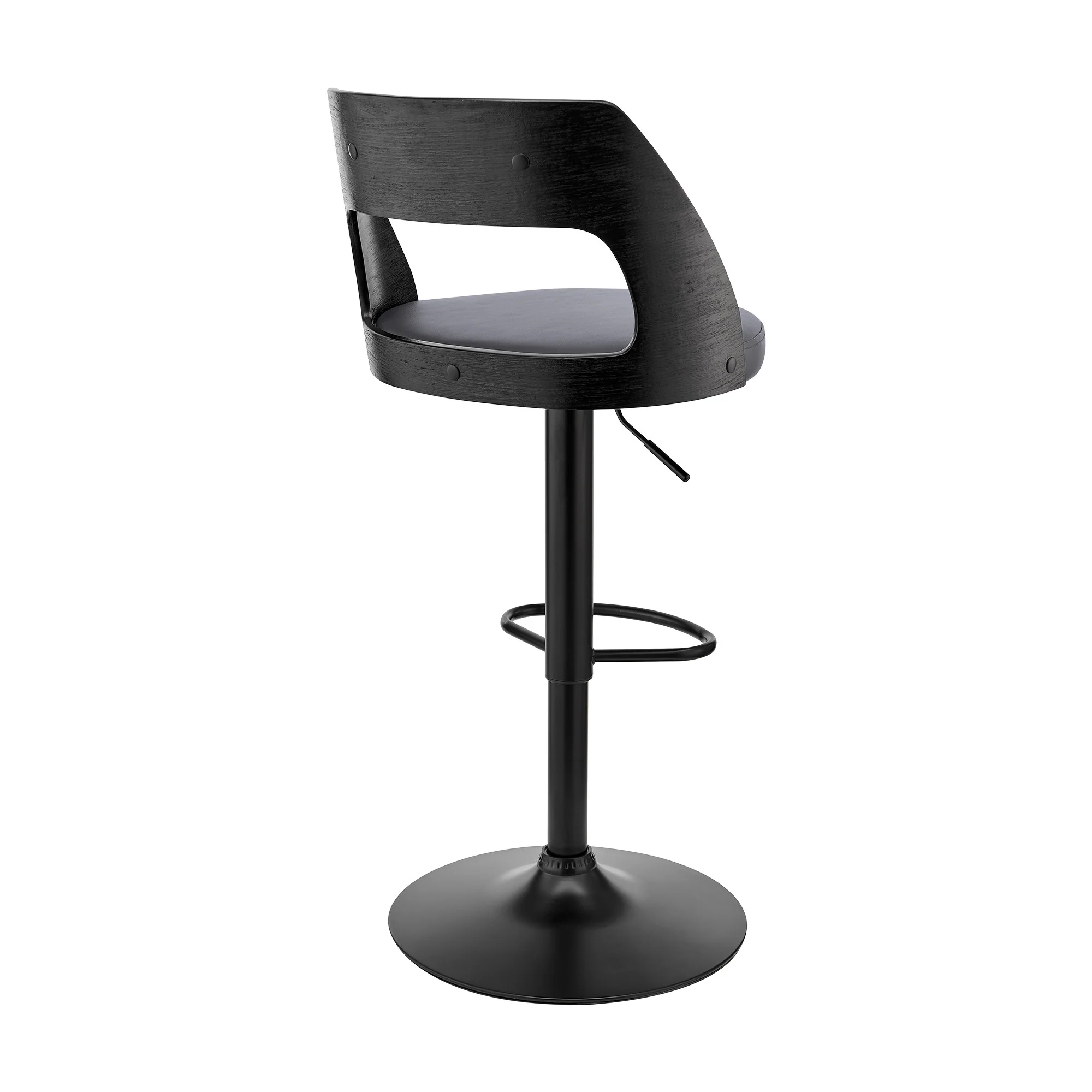 Gray Upholstered Black Base Adjustable Swivel Bar Stool By Homeroots - Image 5