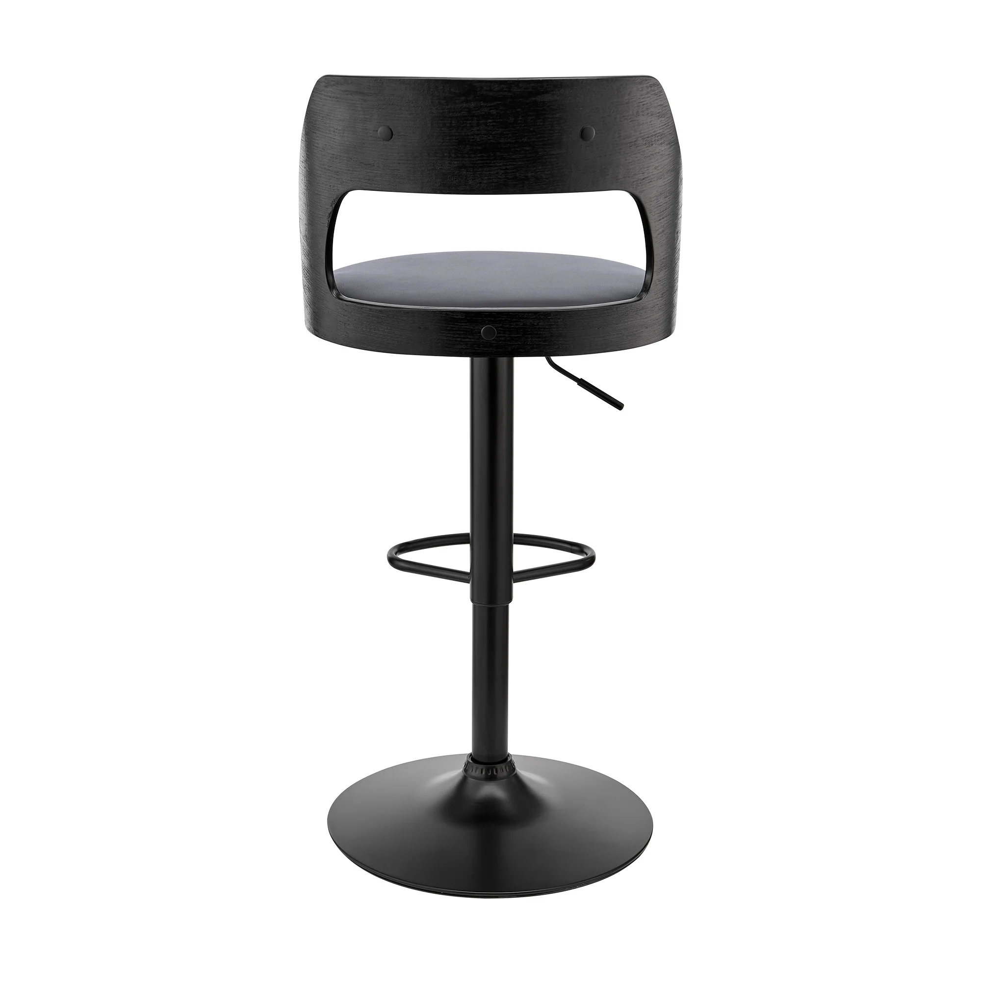 Gray Upholstered Black Base Adjustable Swivel Bar Stool By Homeroots - Image 6