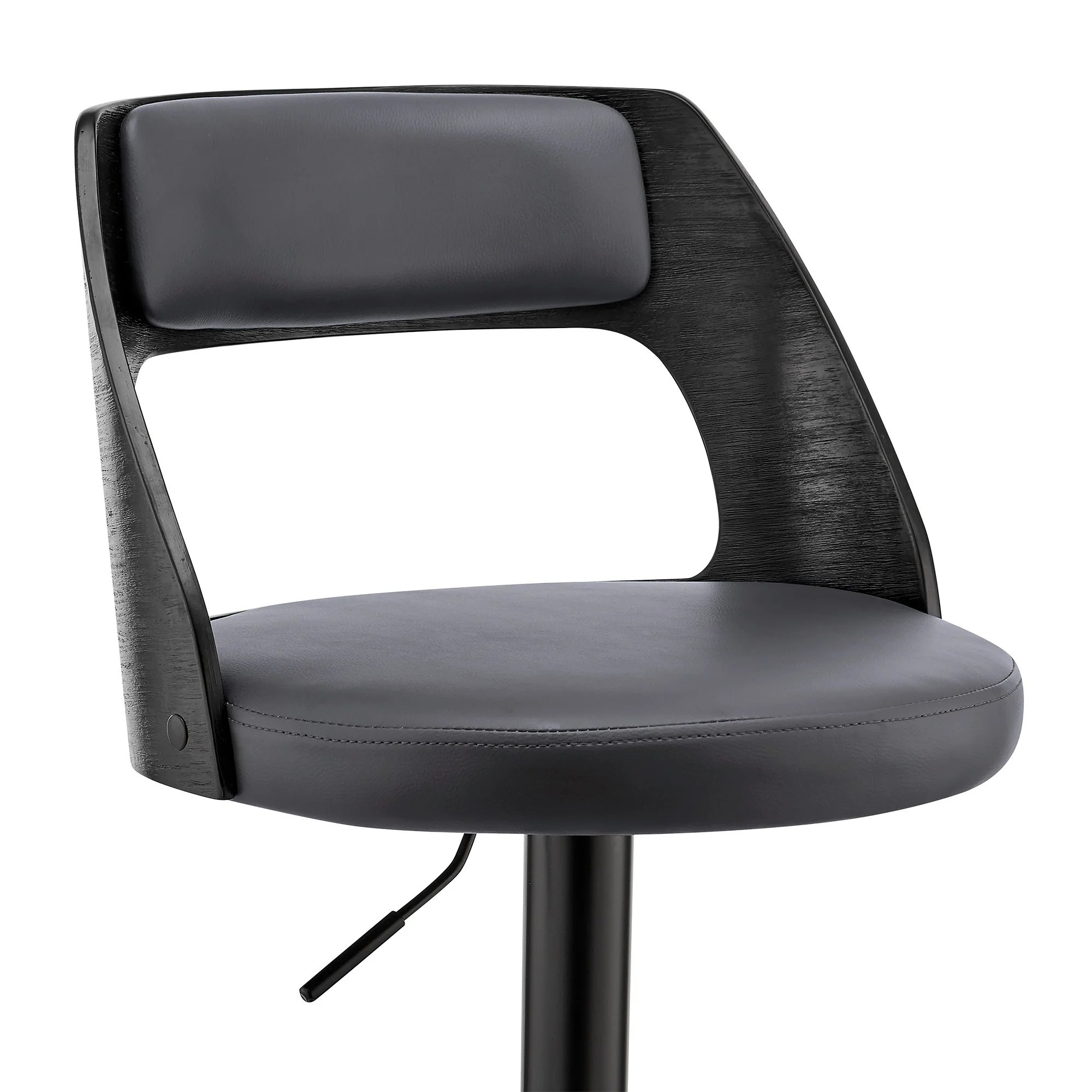 Gray Upholstered Black Base Adjustable Swivel Bar Stool By Homeroots - Image 7