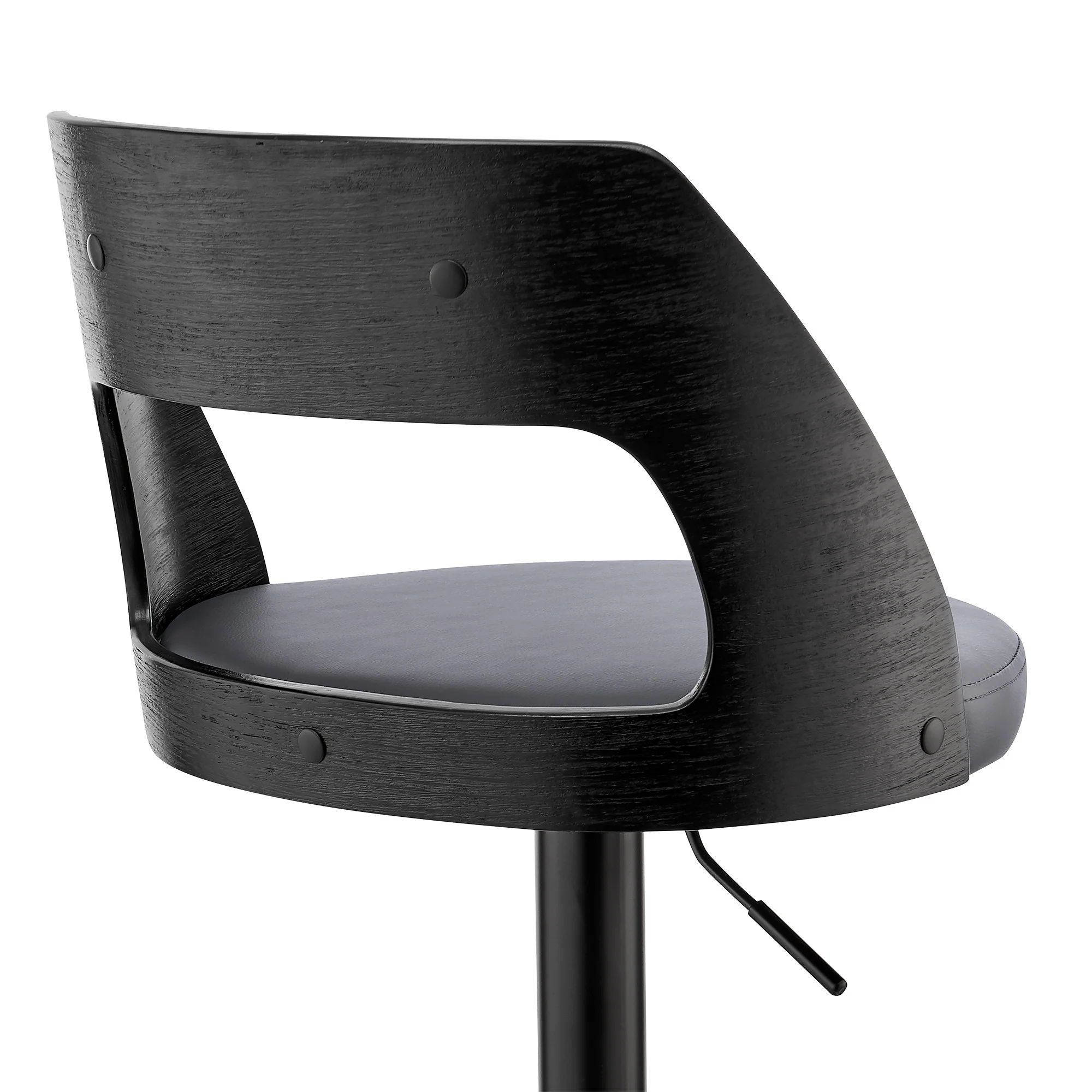 Gray Upholstered Black Base Adjustable Swivel Bar Stool By Homeroots - Image 8