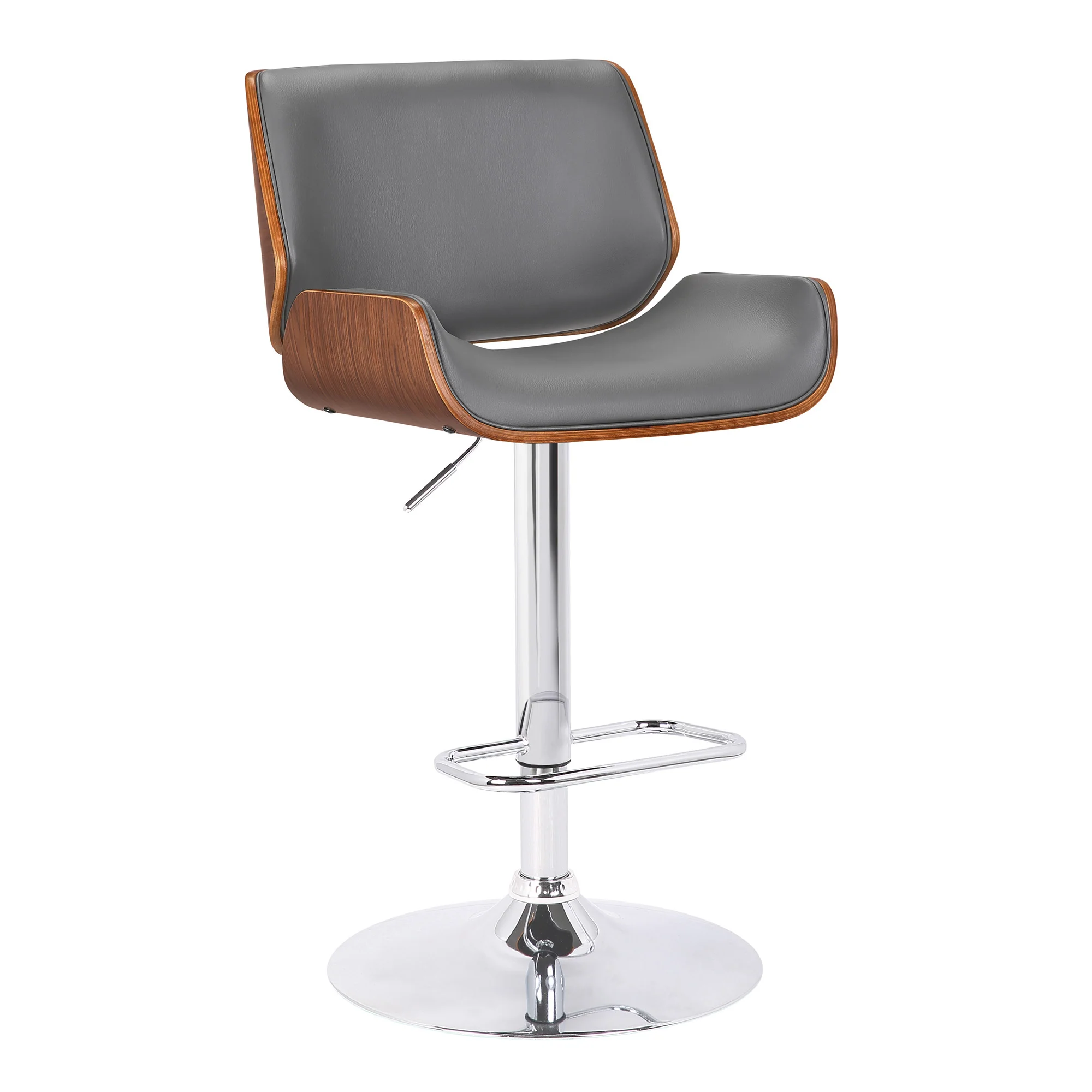 Gray Upholstered Chrome Base Adjustable Bar Stool By Homeroots - Image 2