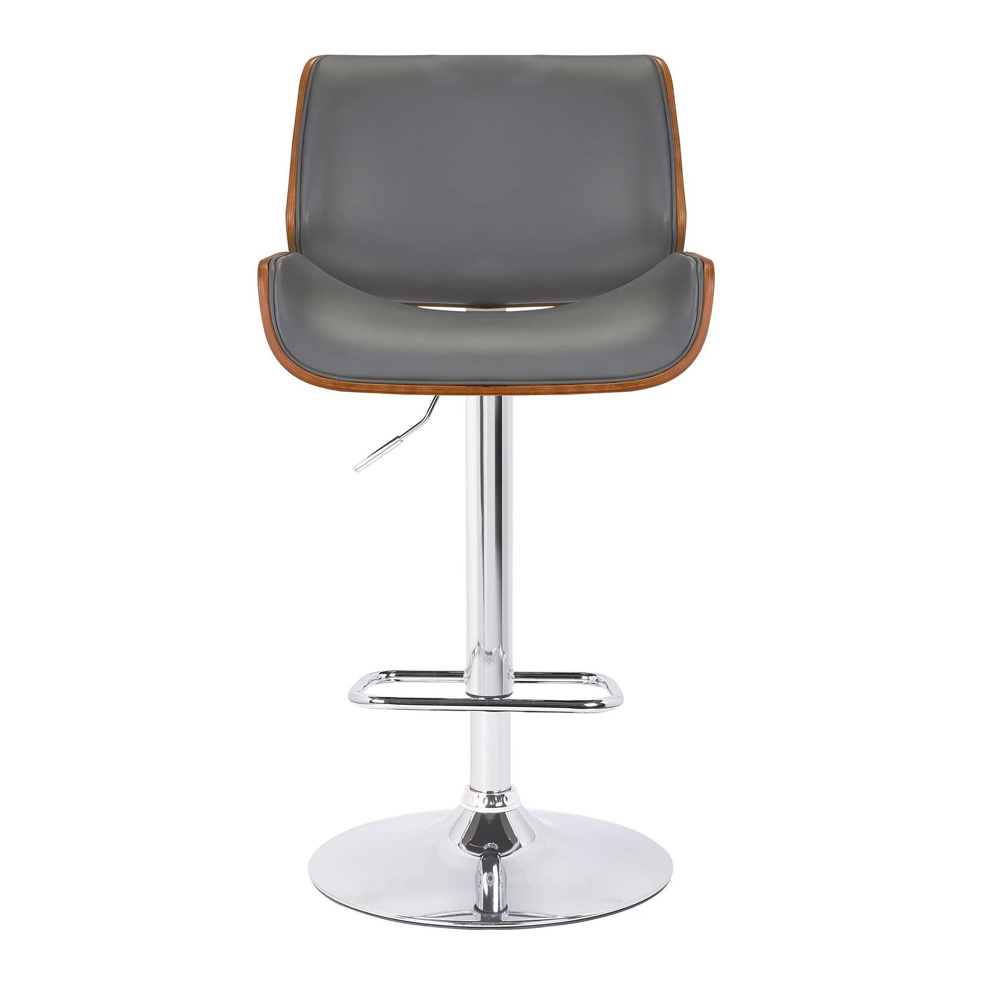 Gray Upholstered Chrome Base Adjustable Bar Stool By Homeroots - Image 3