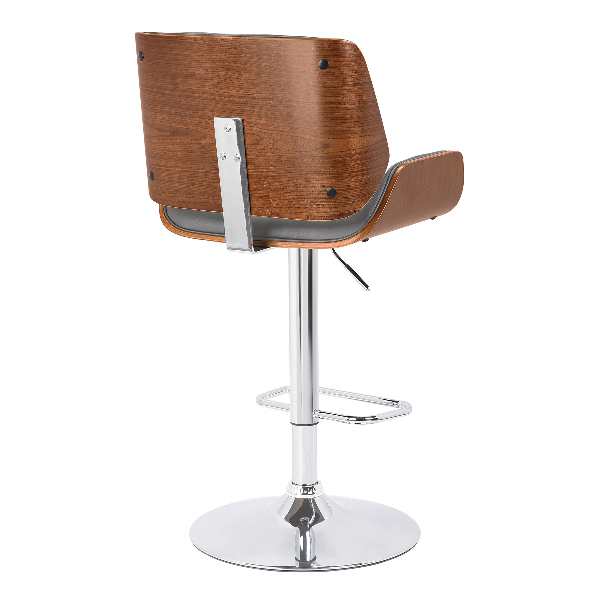 Gray Upholstered Chrome Base Adjustable Bar Stool By Homeroots - Image 4