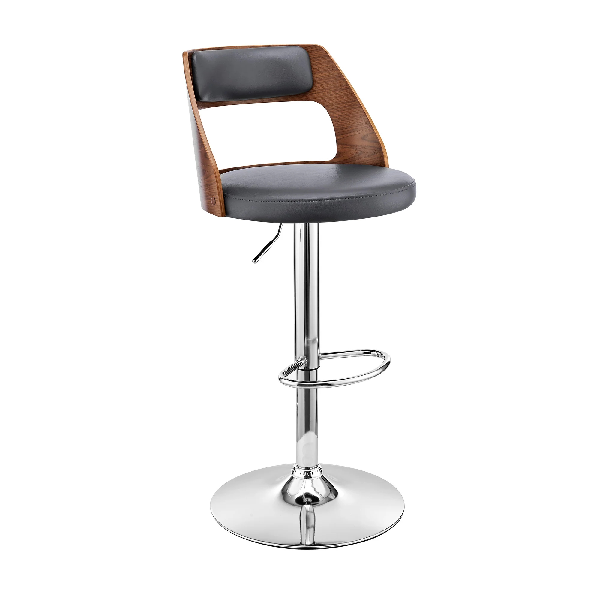 Gray Upholstered Chrome Base Adjustable Swivel Bar Stool By Homeroots - Image 2