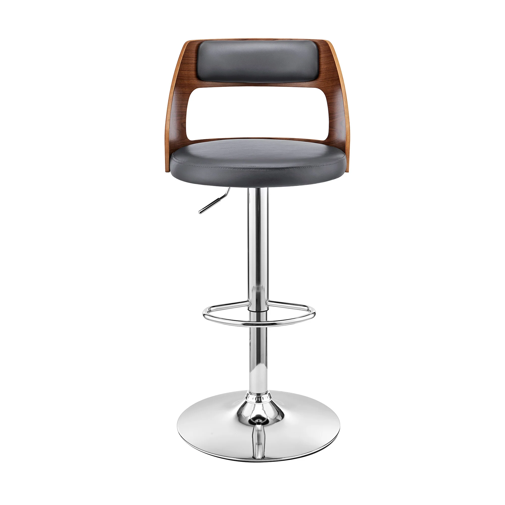 Gray Upholstered Chrome Base Adjustable Swivel Bar Stool By Homeroots - Image 3