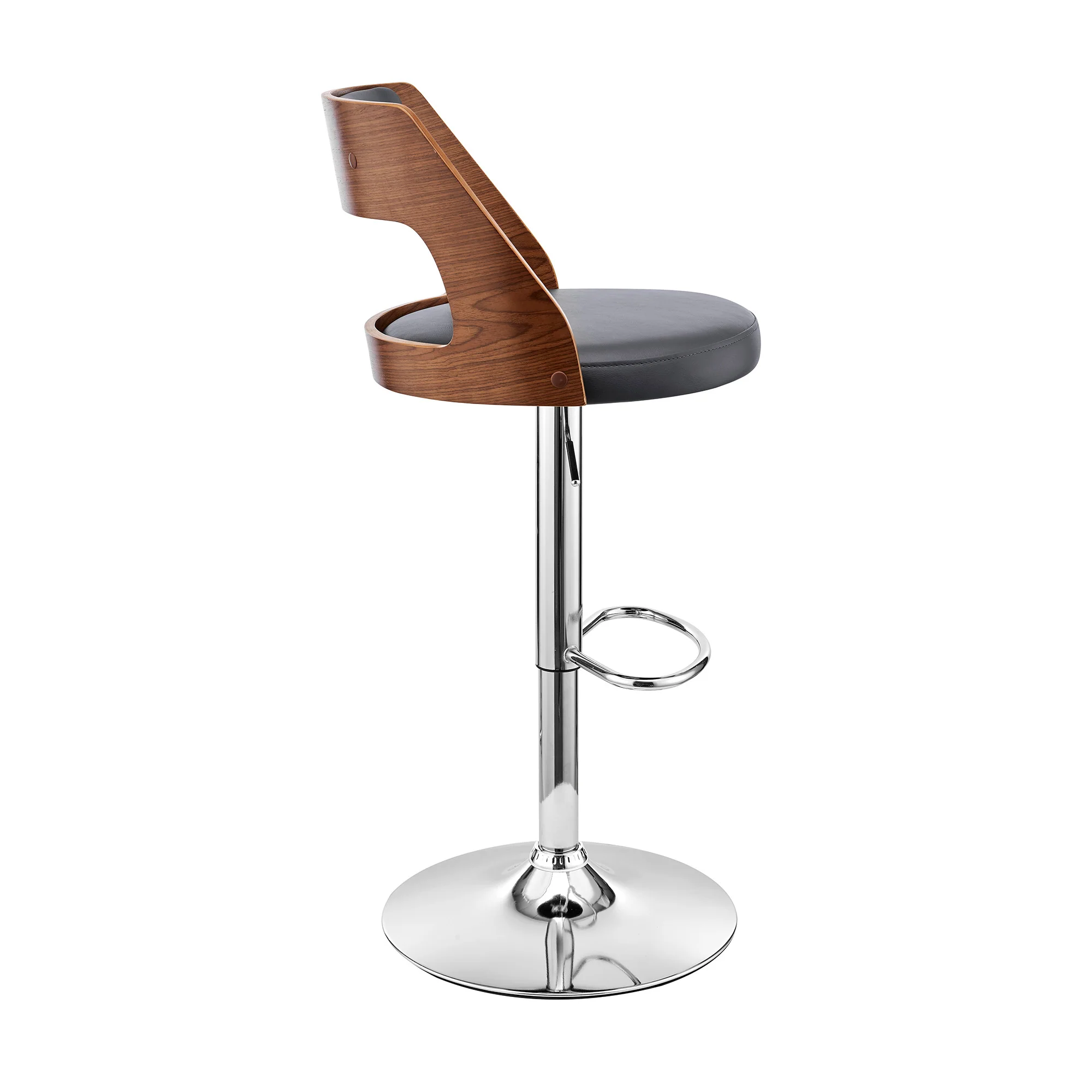 Gray Upholstered Chrome Base Adjustable Swivel Bar Stool By Homeroots - Image 4