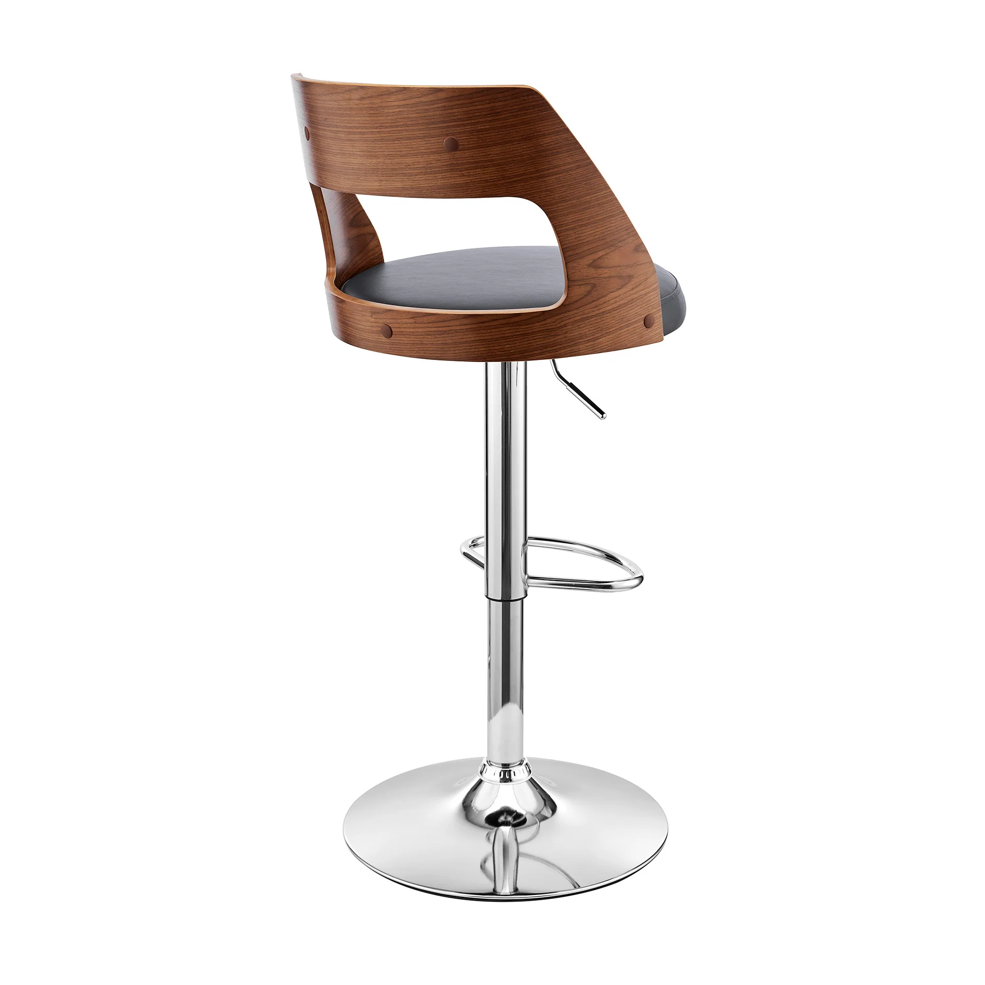 Gray Upholstered Chrome Base Adjustable Swivel Bar Stool By Homeroots - Image 5