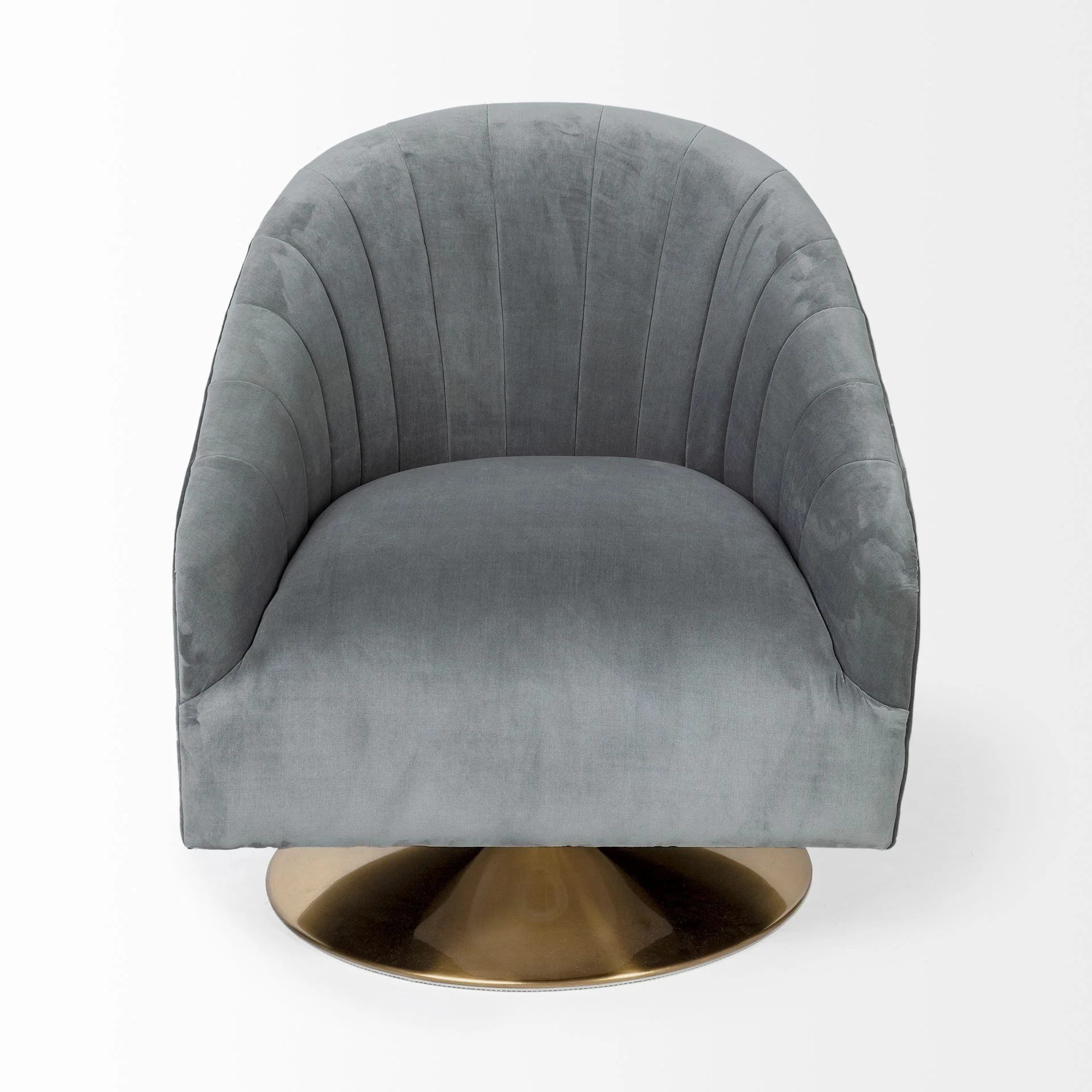 Gray Velet Covered Seat Accent Chair with Gold Swivel Base By Homeroots - Image 2