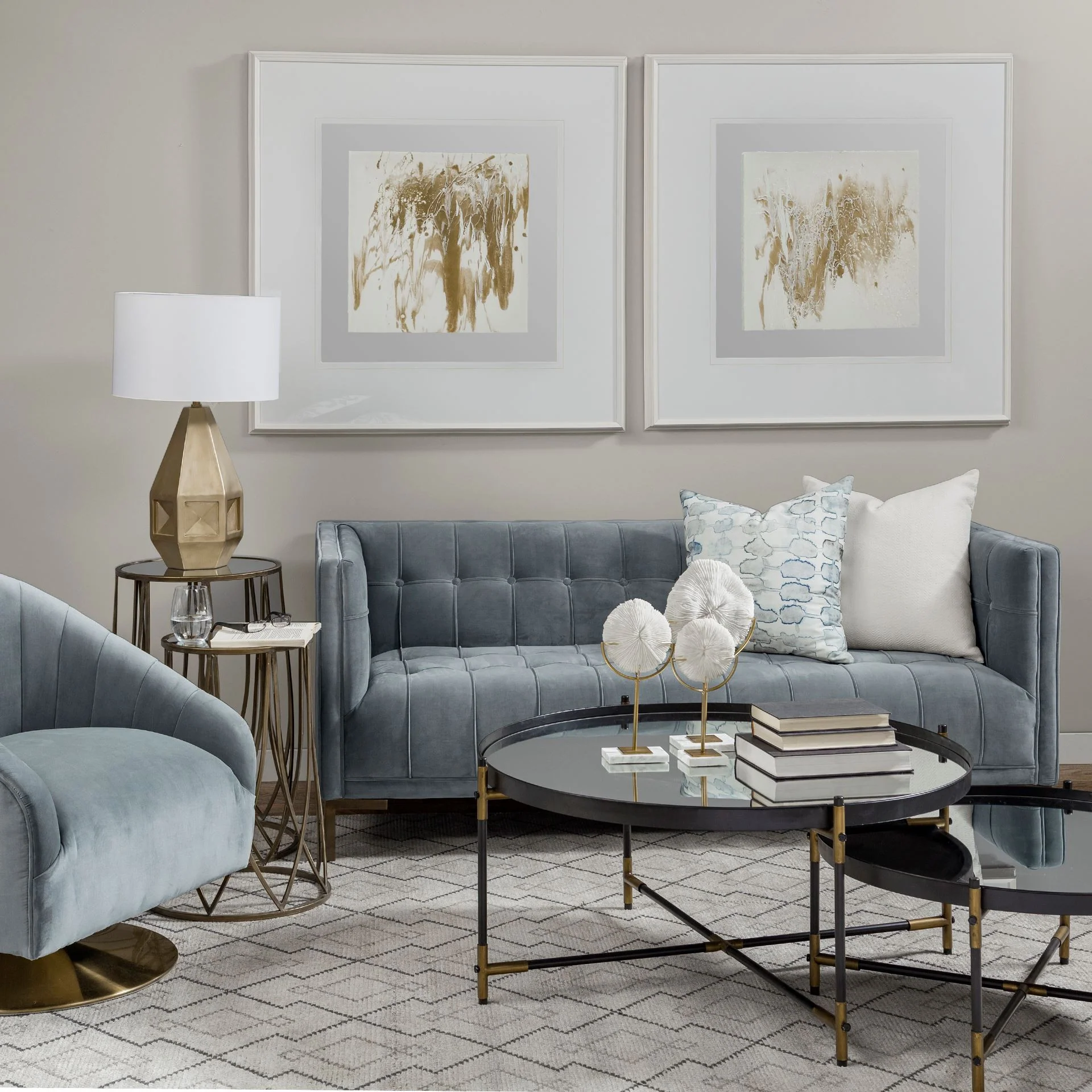 Gray Velet Covered Seat Accent Chair with Gold Swivel Base By Homeroots - Image 7
