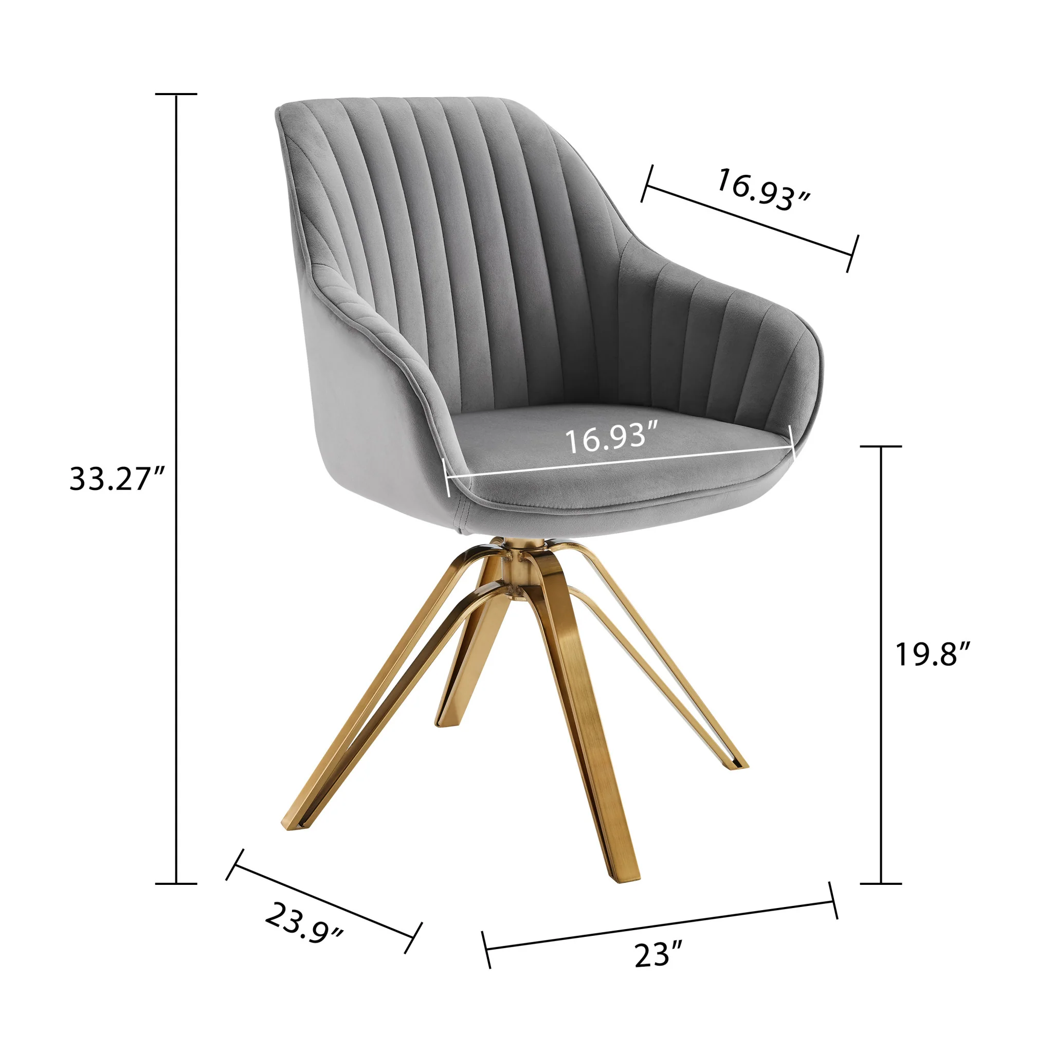 Gray Velvet And Gold Swivel Arm Chair By Homeroots - Image 2