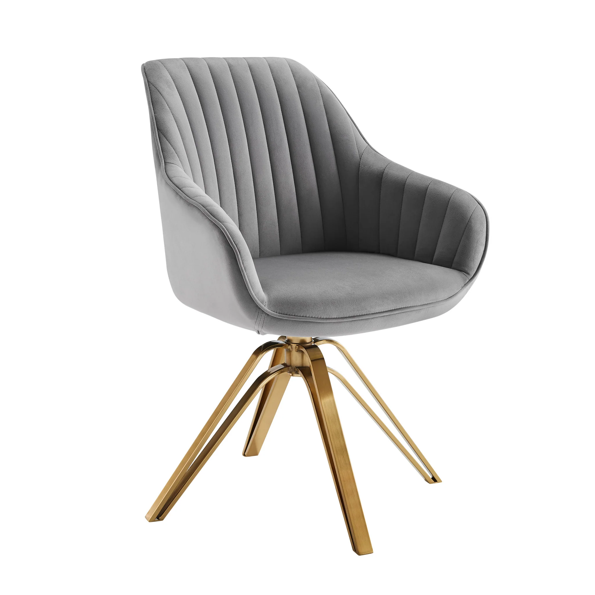 Gray Velvet And Gold Swivel Arm Chair By Homeroots - Image 8