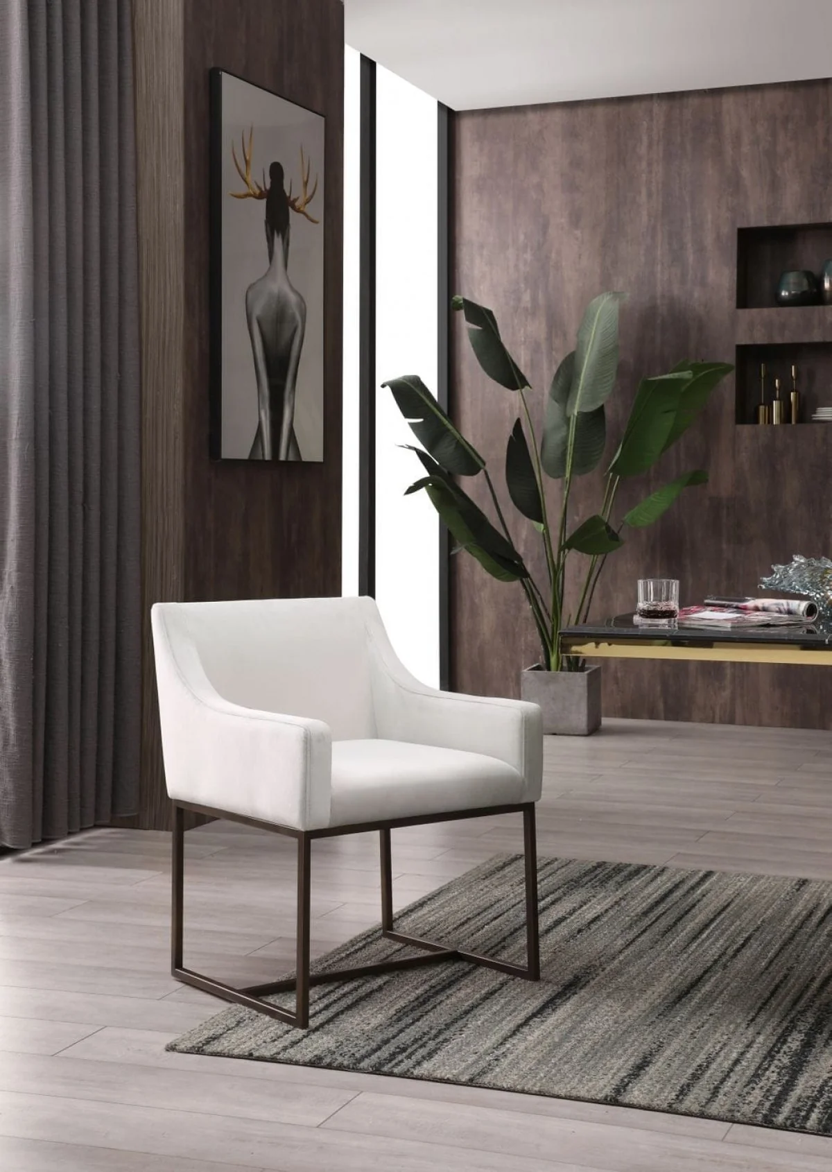 Gray Velvet Antique Brass Dining Chair By Homeroots - Image 15