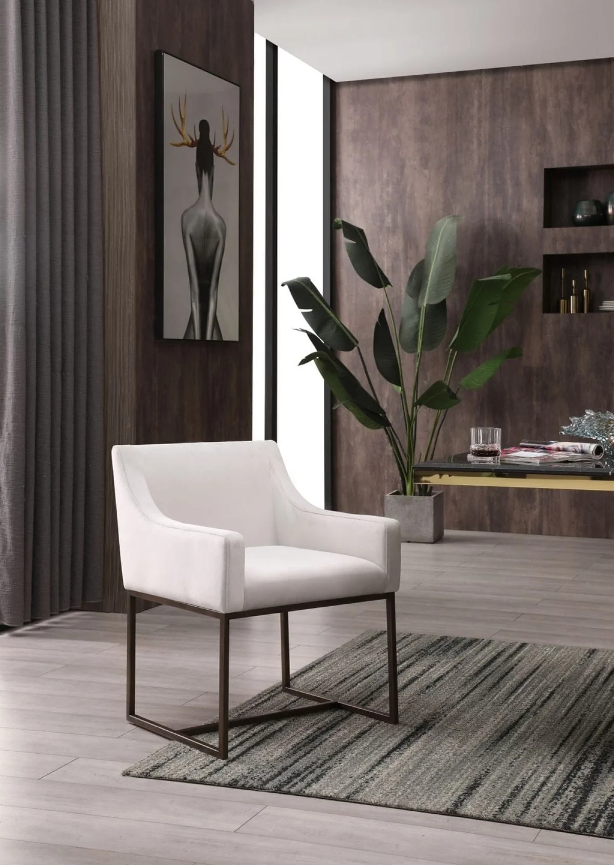 Gray Velvet Antique Brass Dining Chair By Homeroots - Image 9