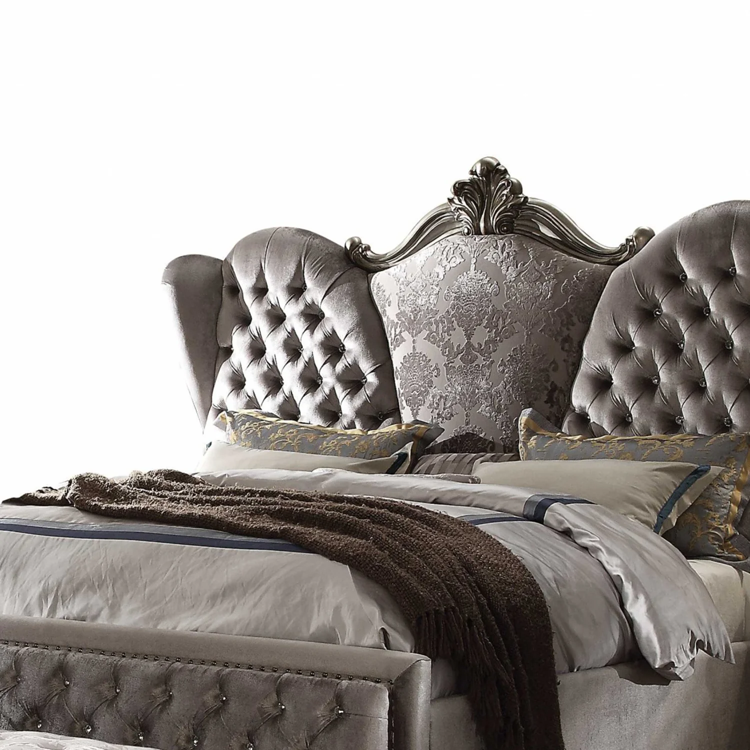 Gray Velvet King Bed By Homeroots - Image 3