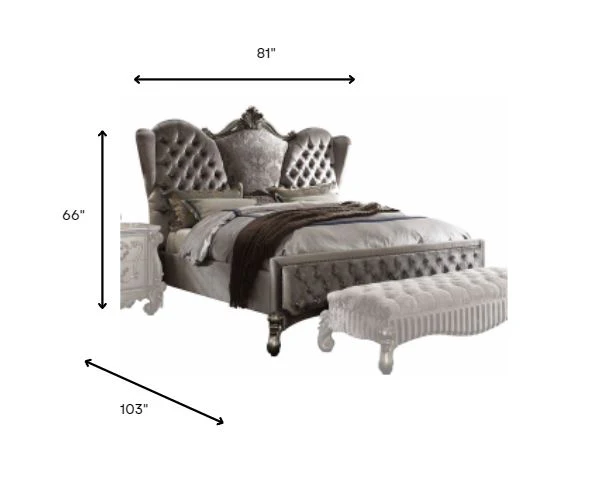 Gray Velvet King Bed By Homeroots - Image 4