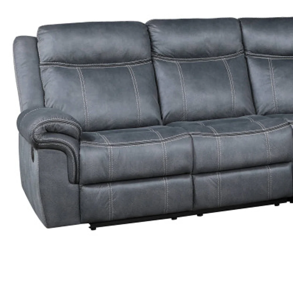 Gray Velvet Reclining L Shaped Six Piece Corner Sectional With Console By Homeroots - Image 2