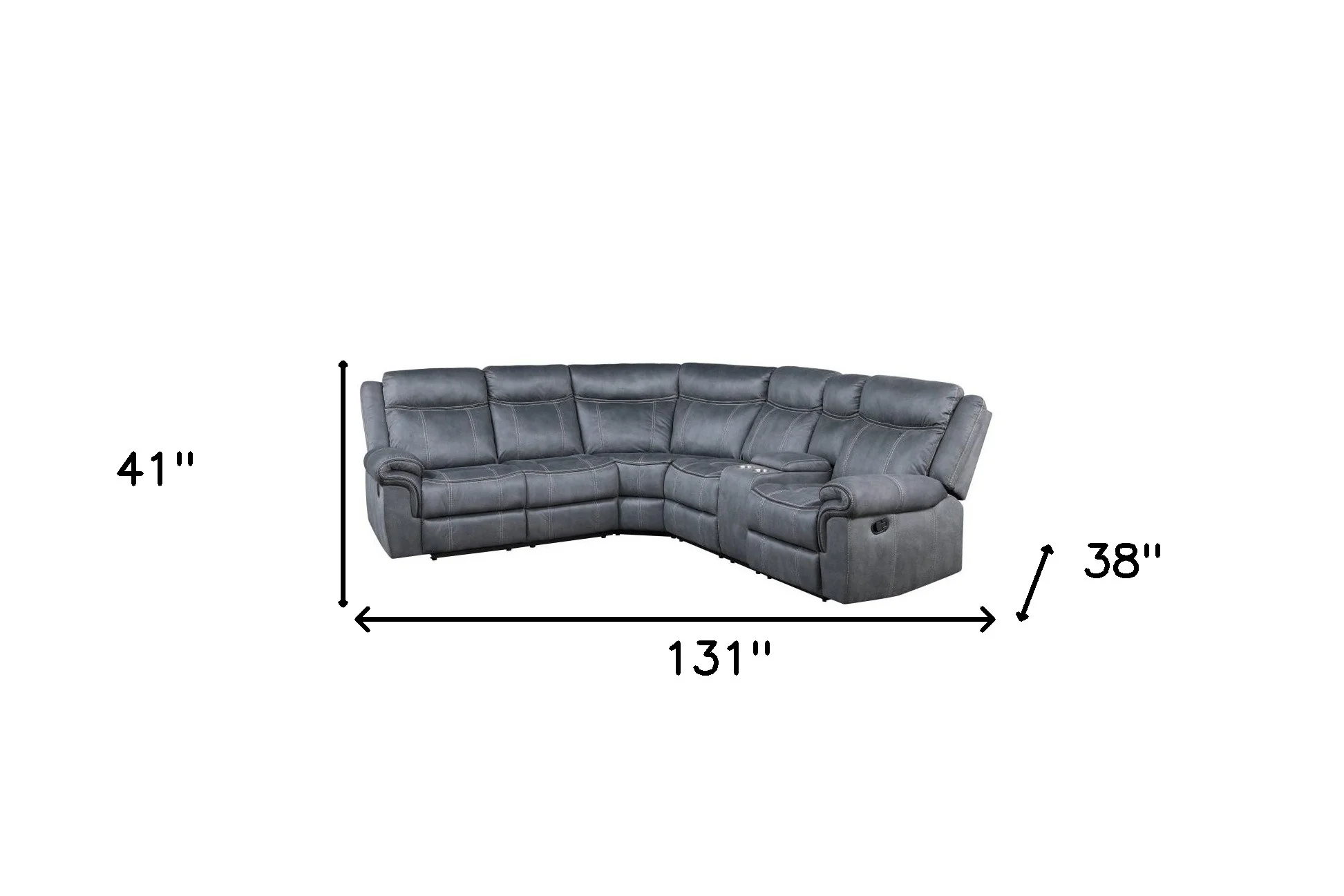 Gray Velvet Reclining L Shaped Six Piece Corner Sectional With Console By Homeroots - Image 3