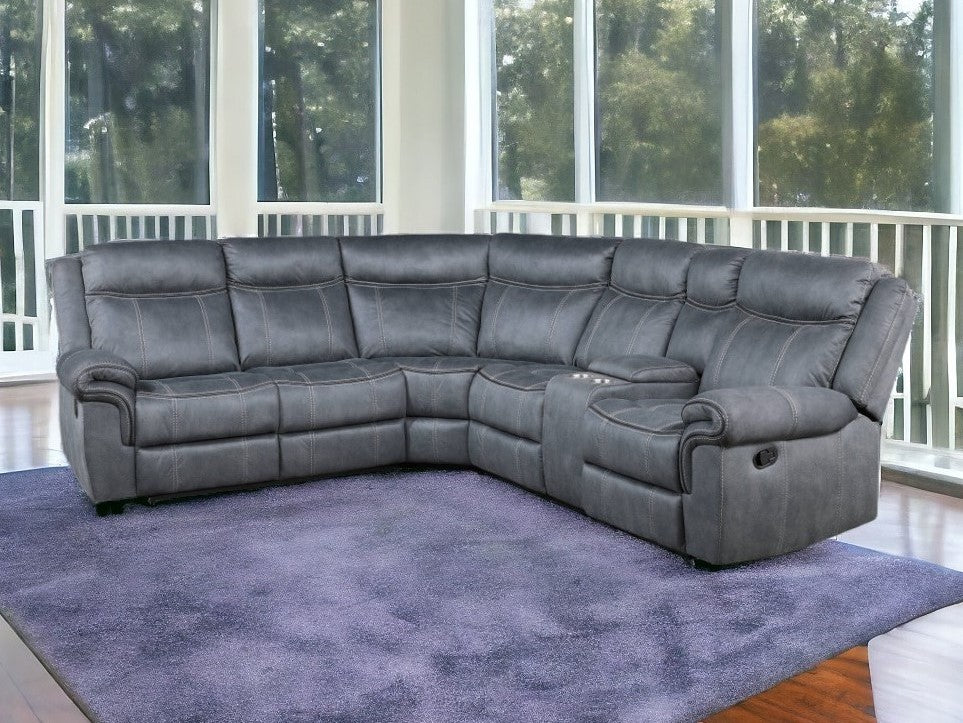 Gray Velvet Reclining L Shaped Six Piece Corner Sectional With Console By Homeroots - Image 4