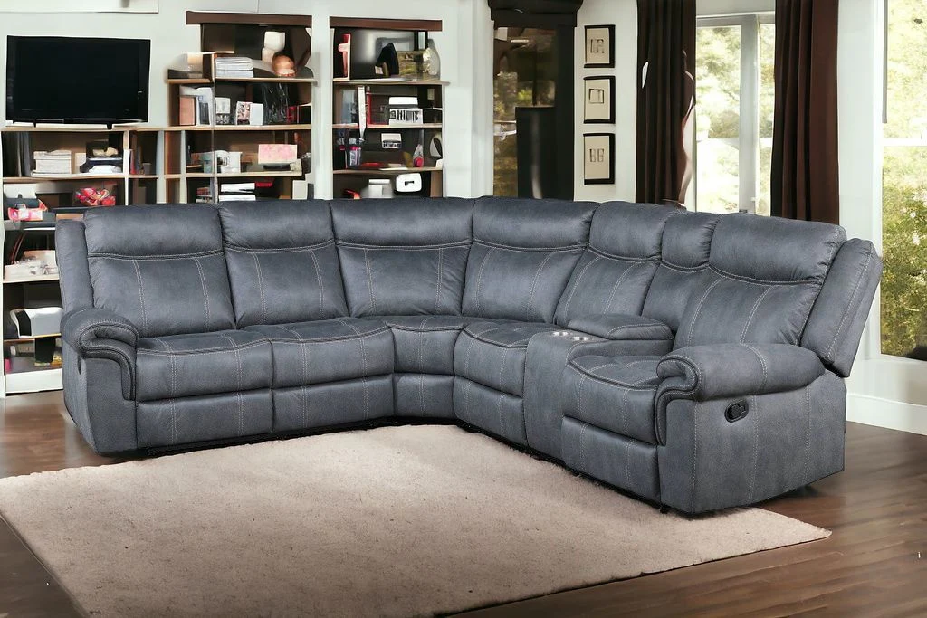 Gray Velvet Reclining L Shaped Six Piece Corner Sectional With Console By Homeroots - Image 5