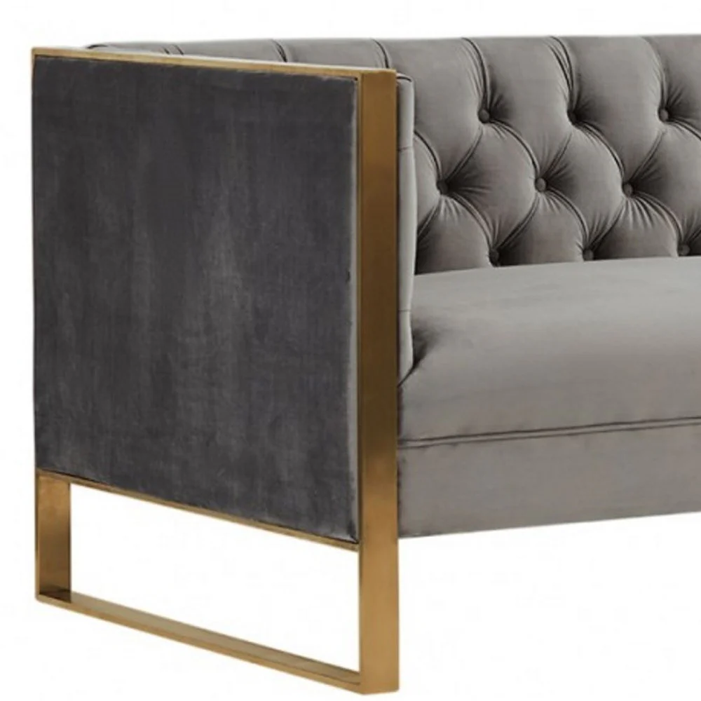 Gray Velvet Sofa With Gold Legs By Homeroots - Image 2