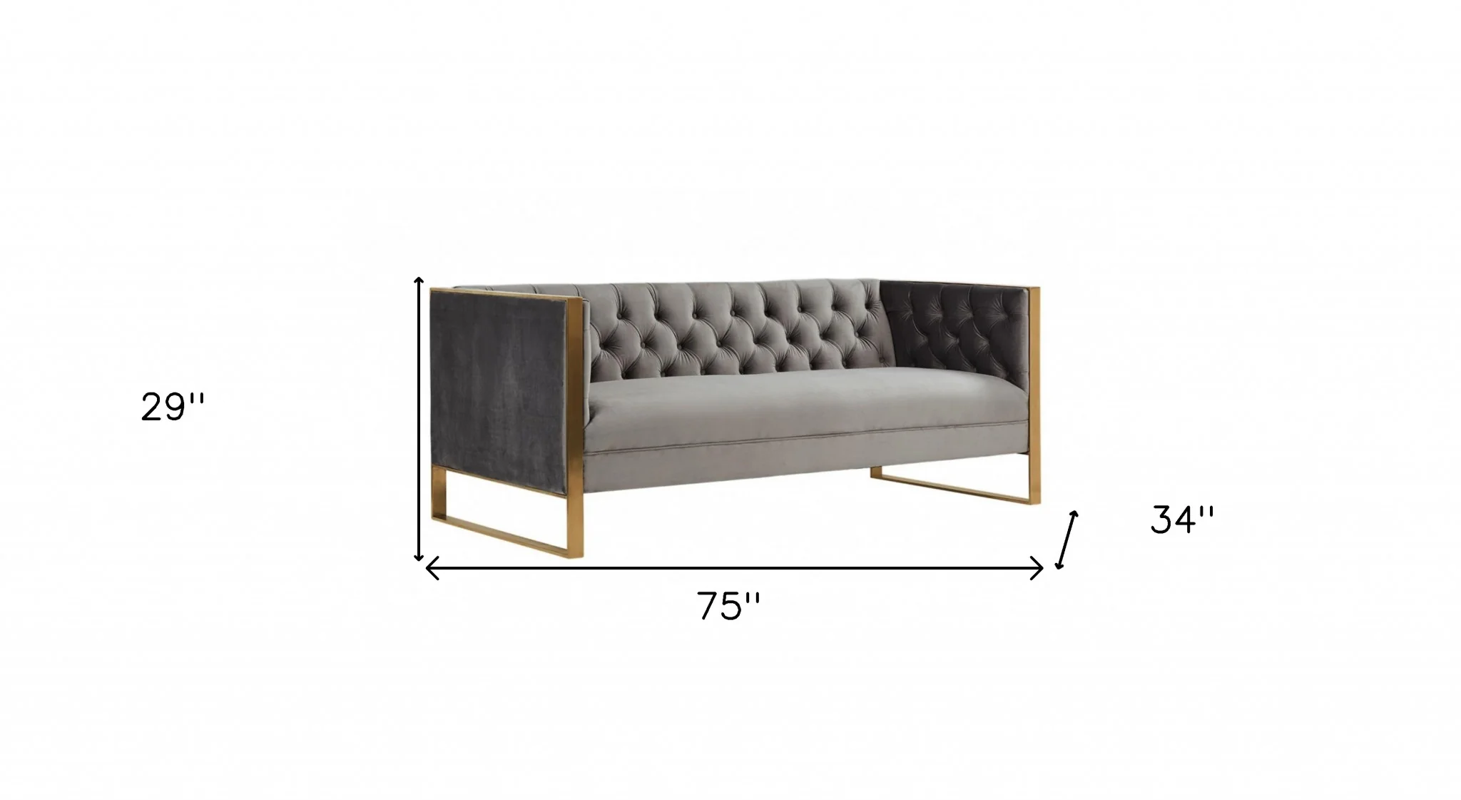Gray Velvet Sofa With Gold Legs By Homeroots - Image 3