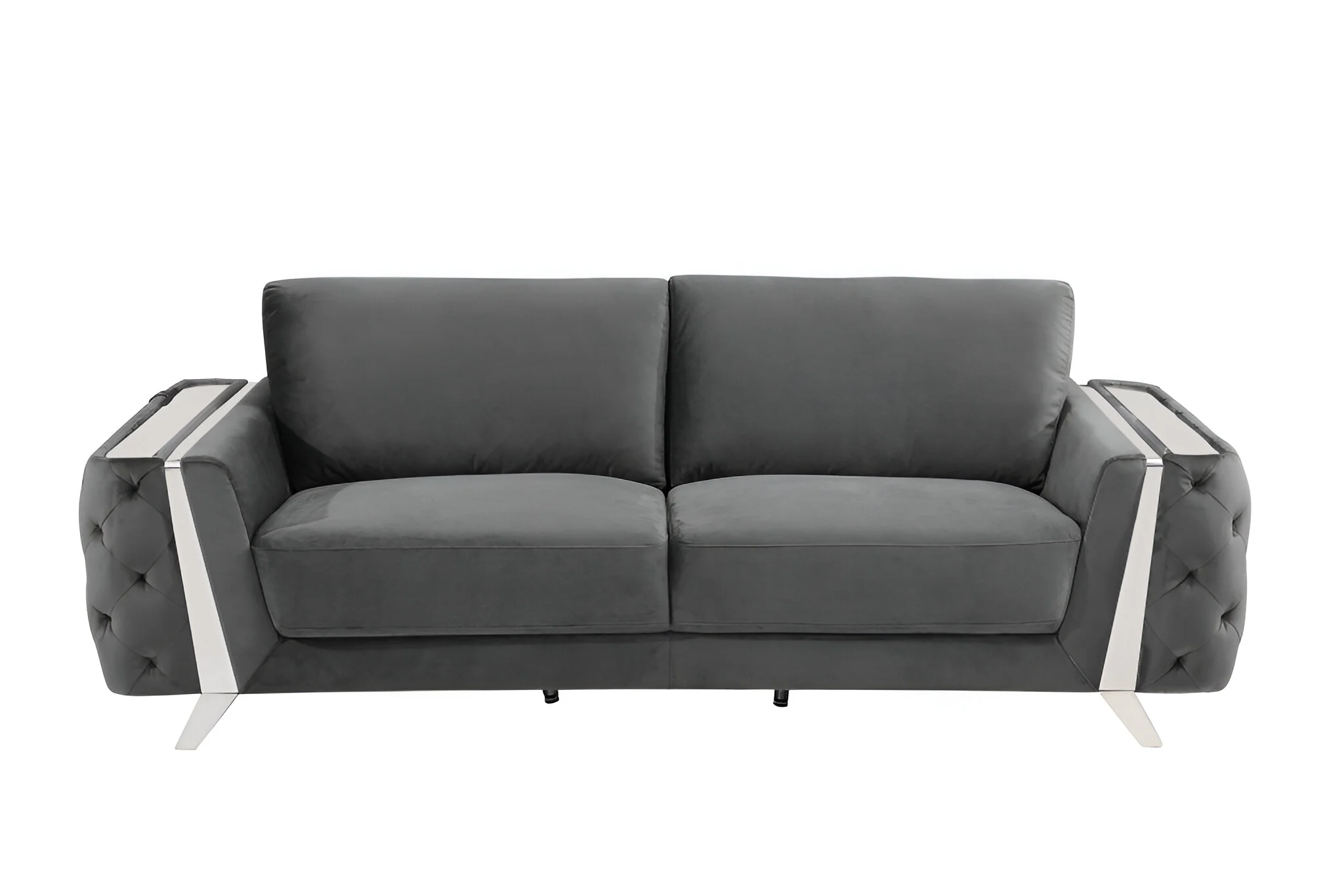 Gray Velvet Sofa With Silver Legs By Homeroots - Image 2