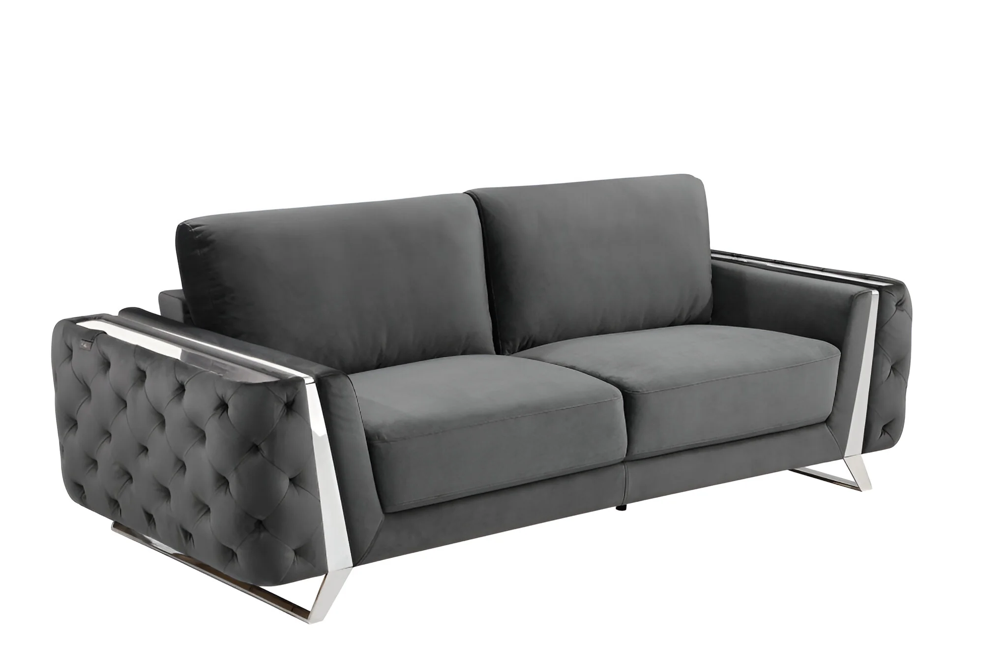 Gray Velvet Sofa With Silver Legs By Homeroots - Image 3