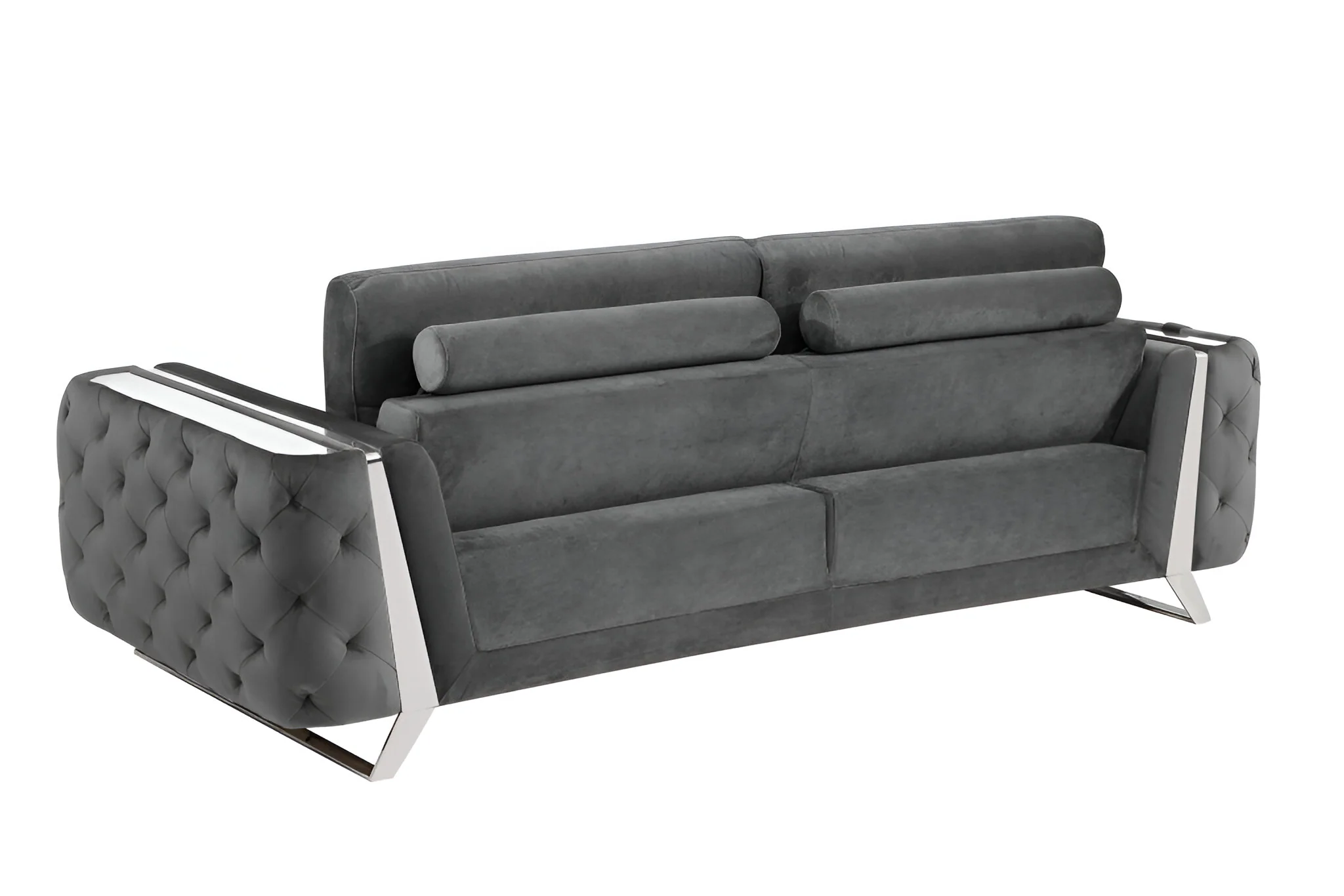 Gray Velvet Sofa With Silver Legs By Homeroots - Image 4