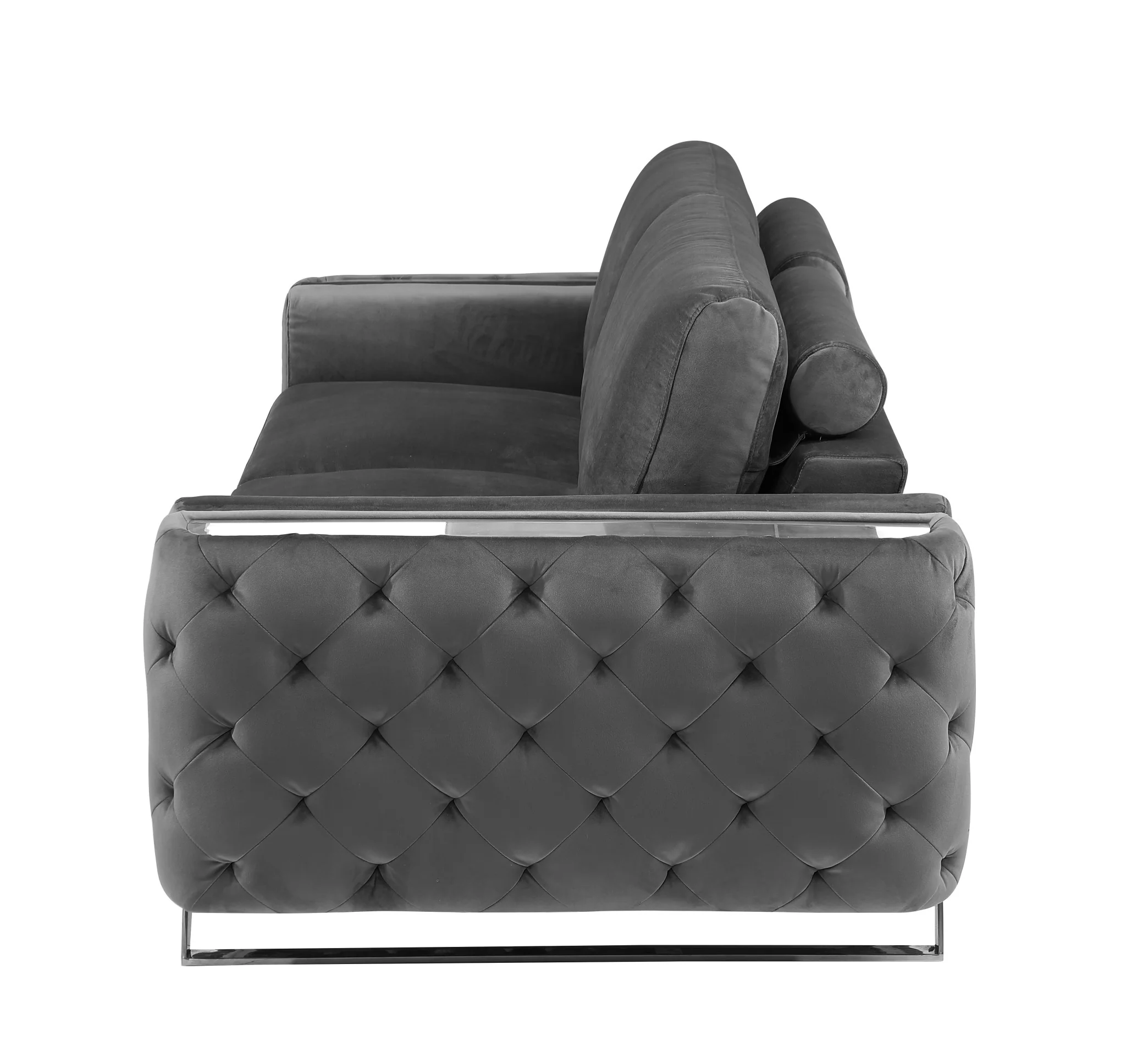 Gray Velvet Sofa With Silver Legs By Homeroots - Image 6