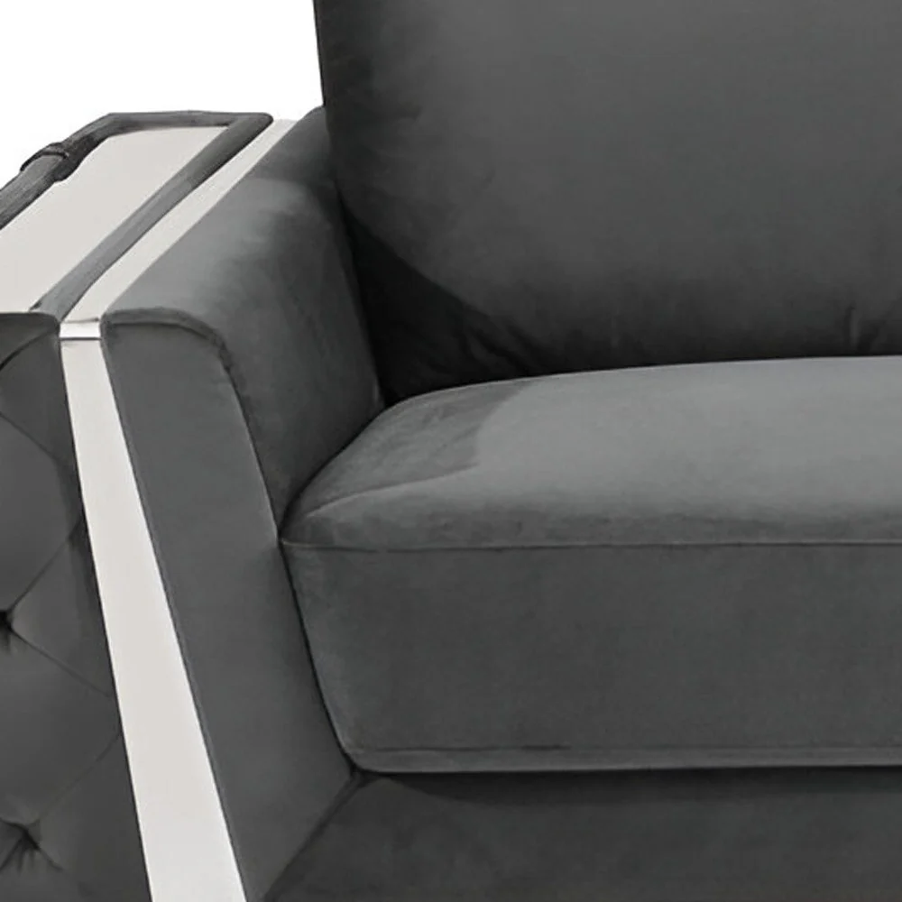 Gray Velvet Sofa With Silver Legs By Homeroots - Image 7