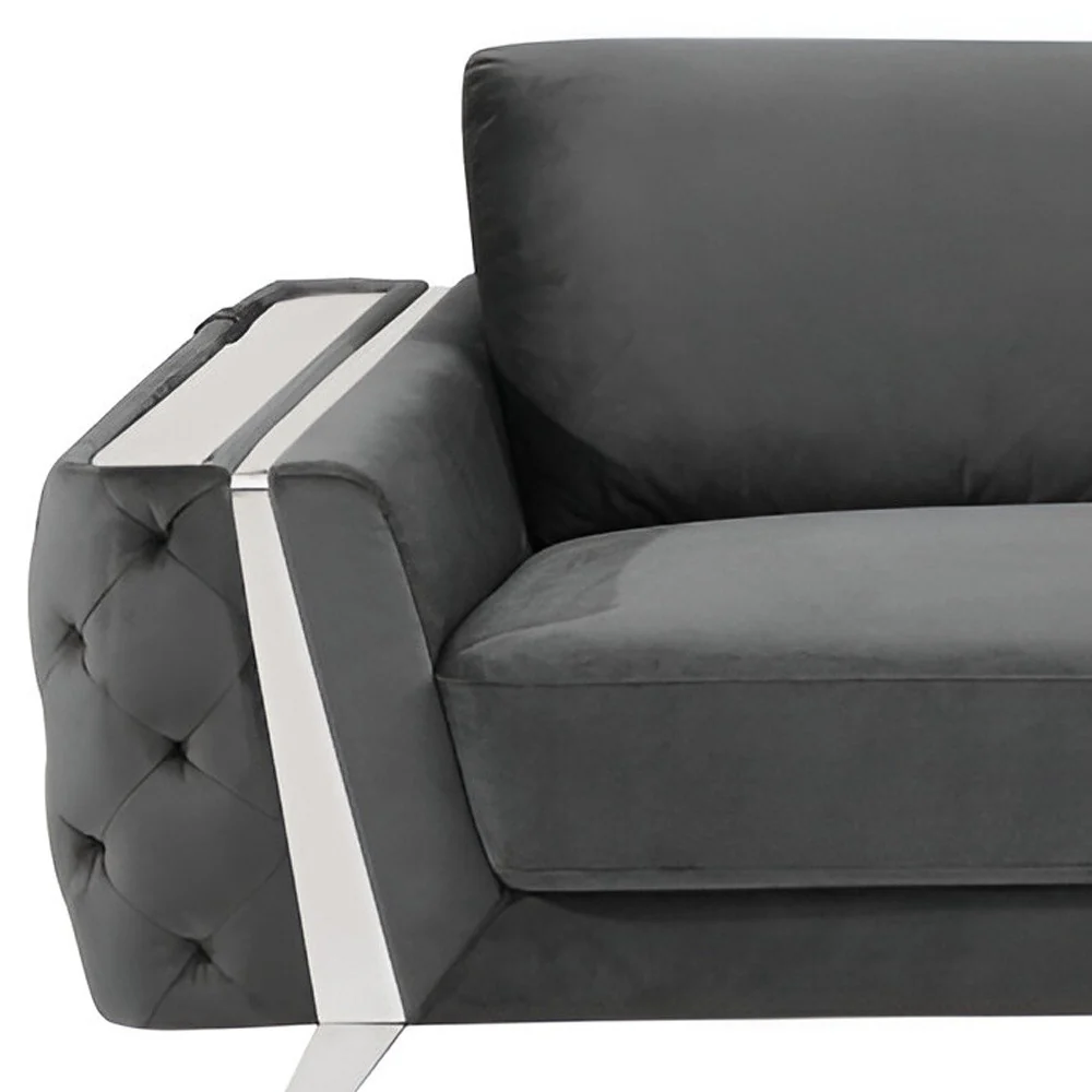 Gray Velvet Sofa With Silver Legs By Homeroots - Image 8