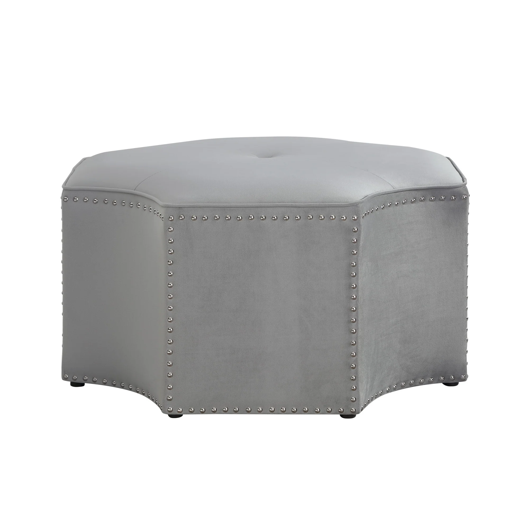 Gray Velvet Tufted Octagonal Cocktail Ottoman By Homeroots - Image 3