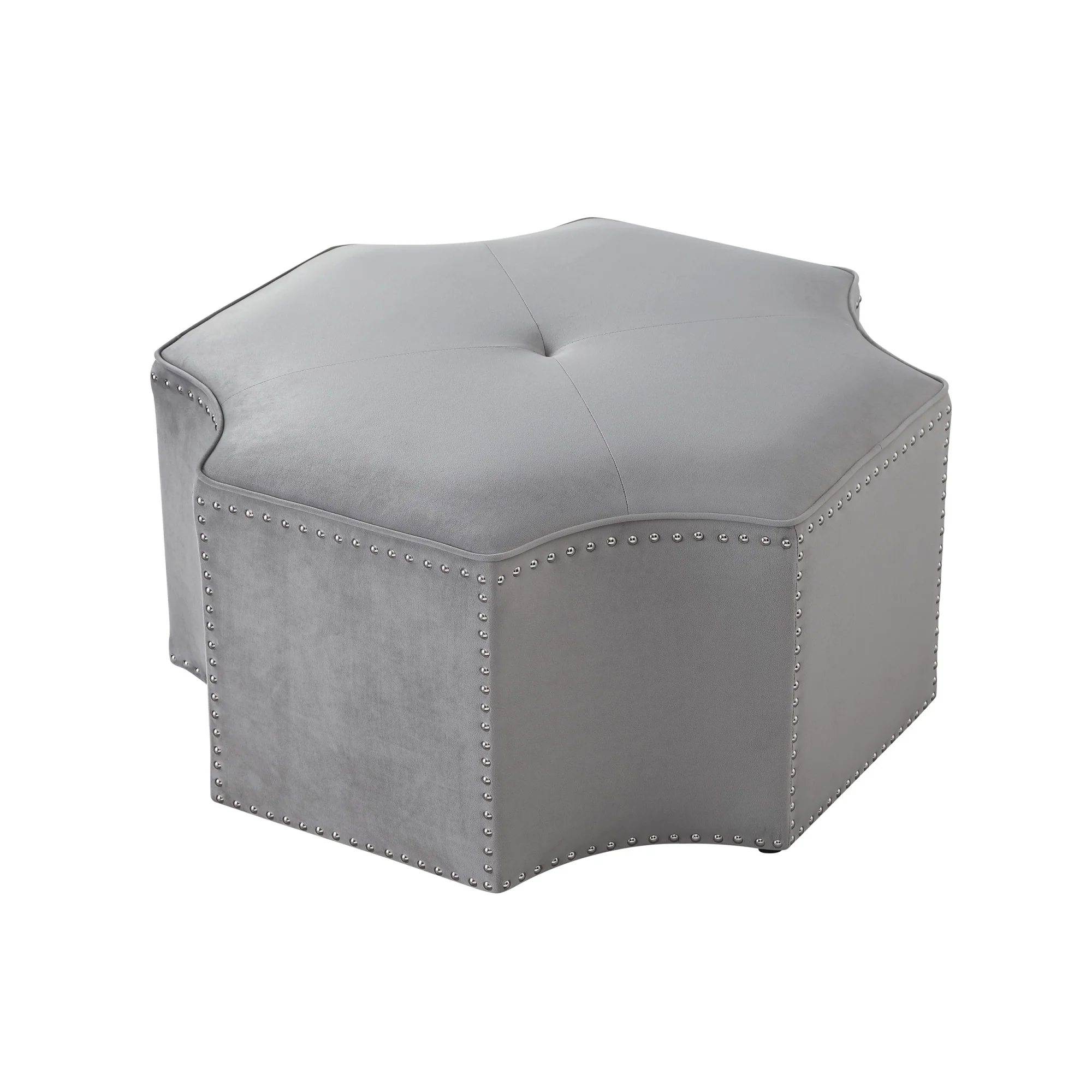 Gray Velvet Tufted Octagonal Cocktail Ottoman By Homeroots - Image 5