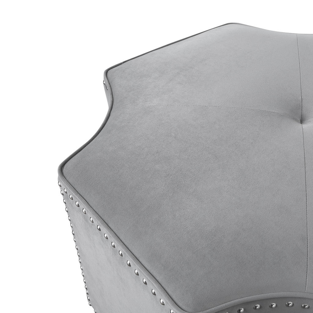 Gray Velvet Tufted Octagonal Cocktail Ottoman By Homeroots - Image 7
