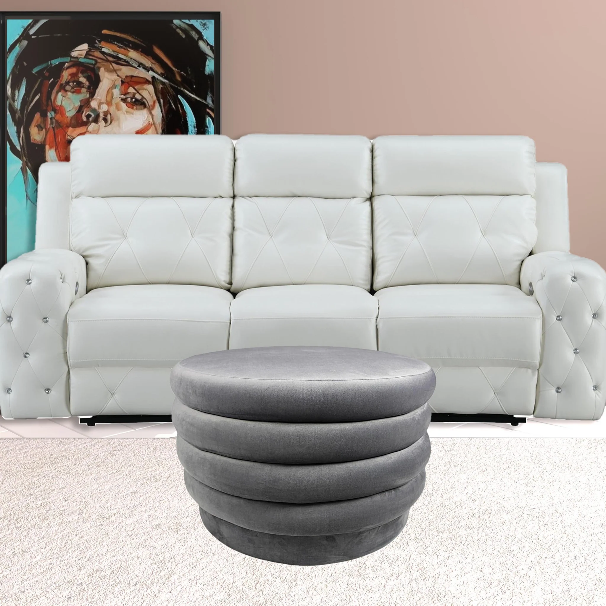 Gray Velvet Tufted Round Cocktail Ottoman By Homeroots - Image 2