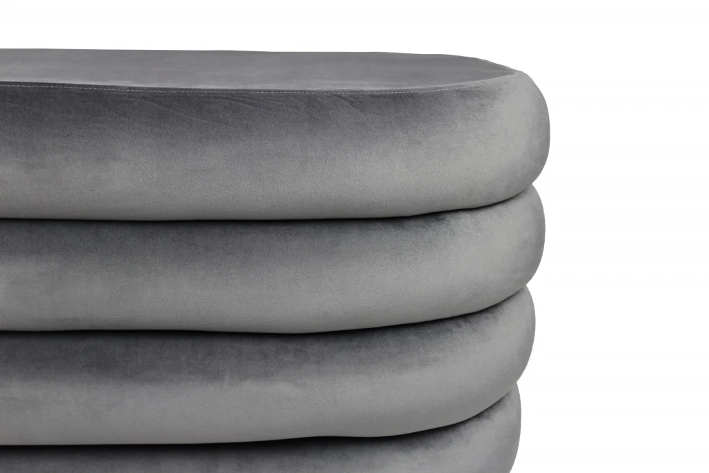 Gray Velvet Tufted Round Cocktail Ottoman By Homeroots - Image 3