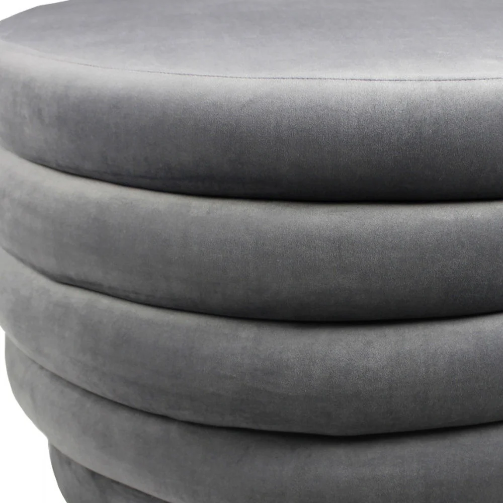 Gray Velvet Tufted Round Cocktail Ottoman By Homeroots - Image 4